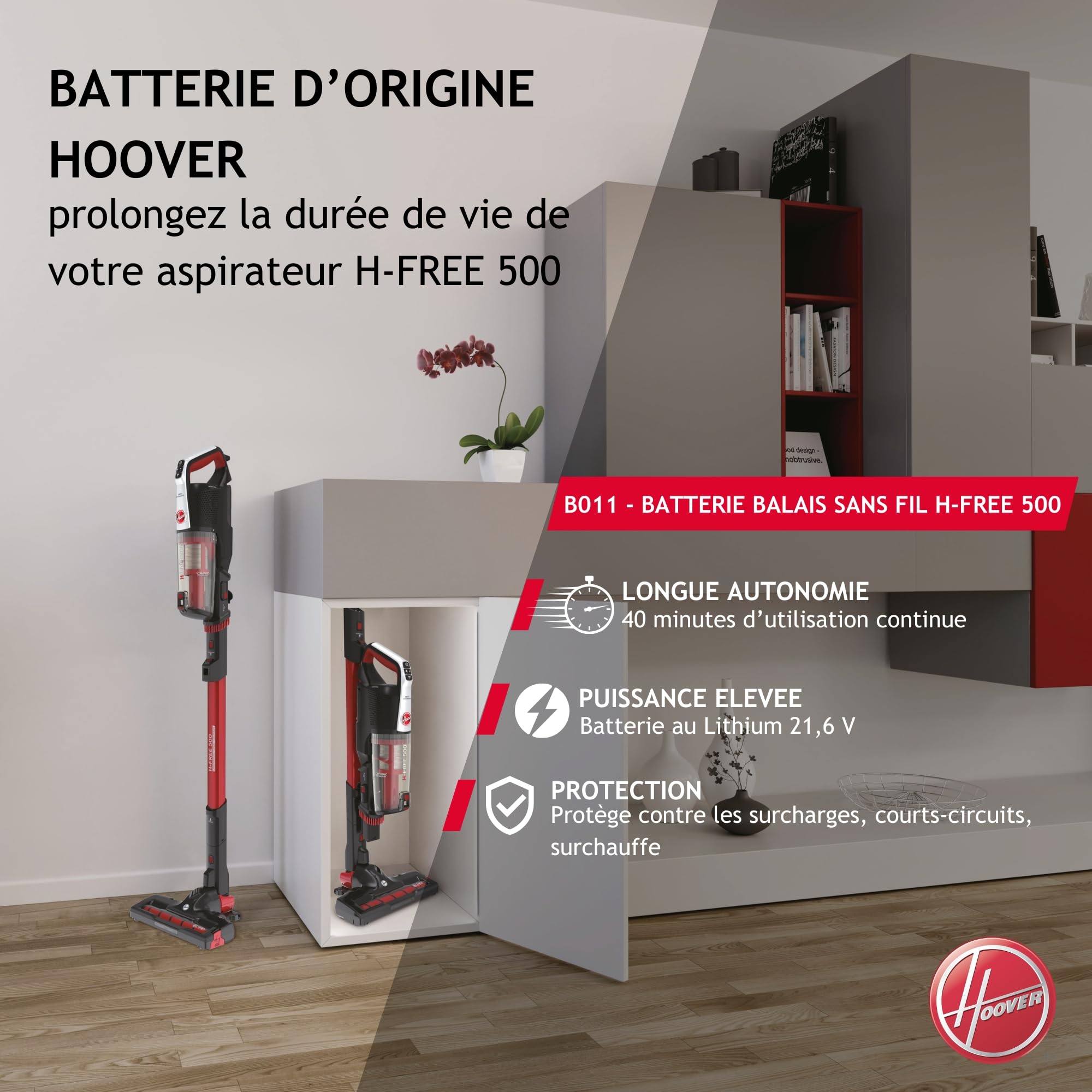 Hoover B011 Batterie Lithium pour Aspirateur-Balai H-Free 500, 21,6 V