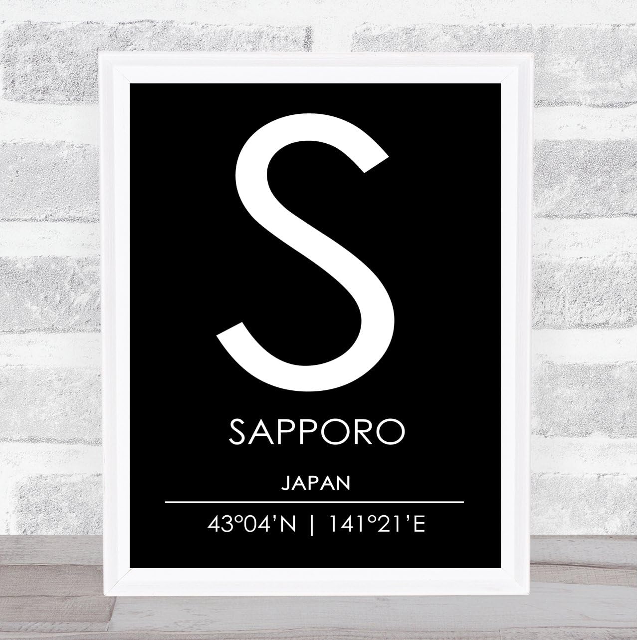 Sapporo Japan Coordinates Black & White World City Travel Quote Poster Print
