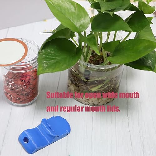 Vista 4 de Abrelatas de latas, abridor de tarros Mason Herramientas de enlatado para liberaciones, sellado al vacío de aluminio en todas las tapas de boca Azul