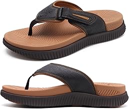 KuaiLu Mens Orthotic Flip Flops Men's Recovery Walking Sandals Adjustable Thick Athletic Cushion Sport Slides for Man, Water Resistant & Lightweight, Soft Comfort Fit & Arch Support