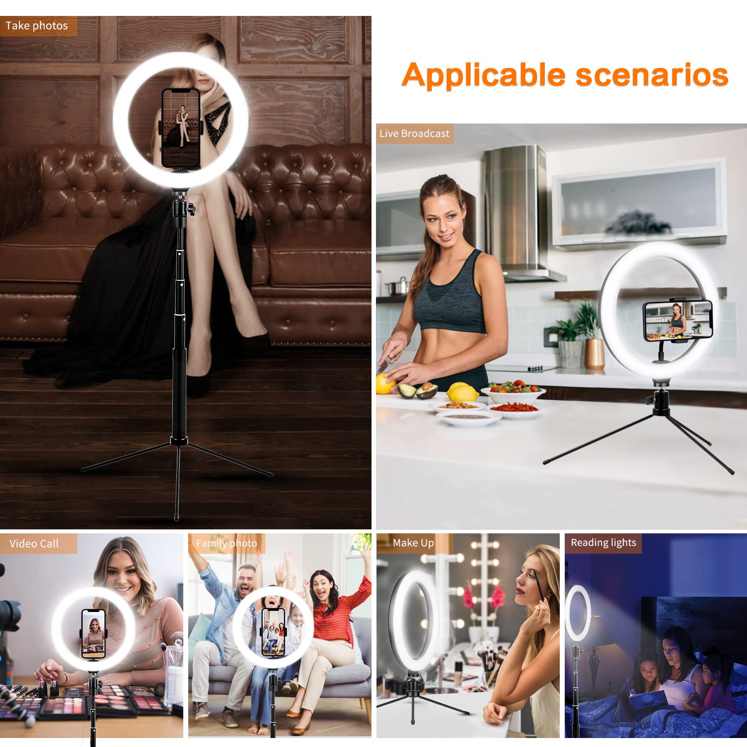 Luce Anello LED 6 Pollici Con Treppiede - 10 Livelli Luminosit&agrave;, Telecomando, Per Selfie, Trucco, YouTube E TikTok