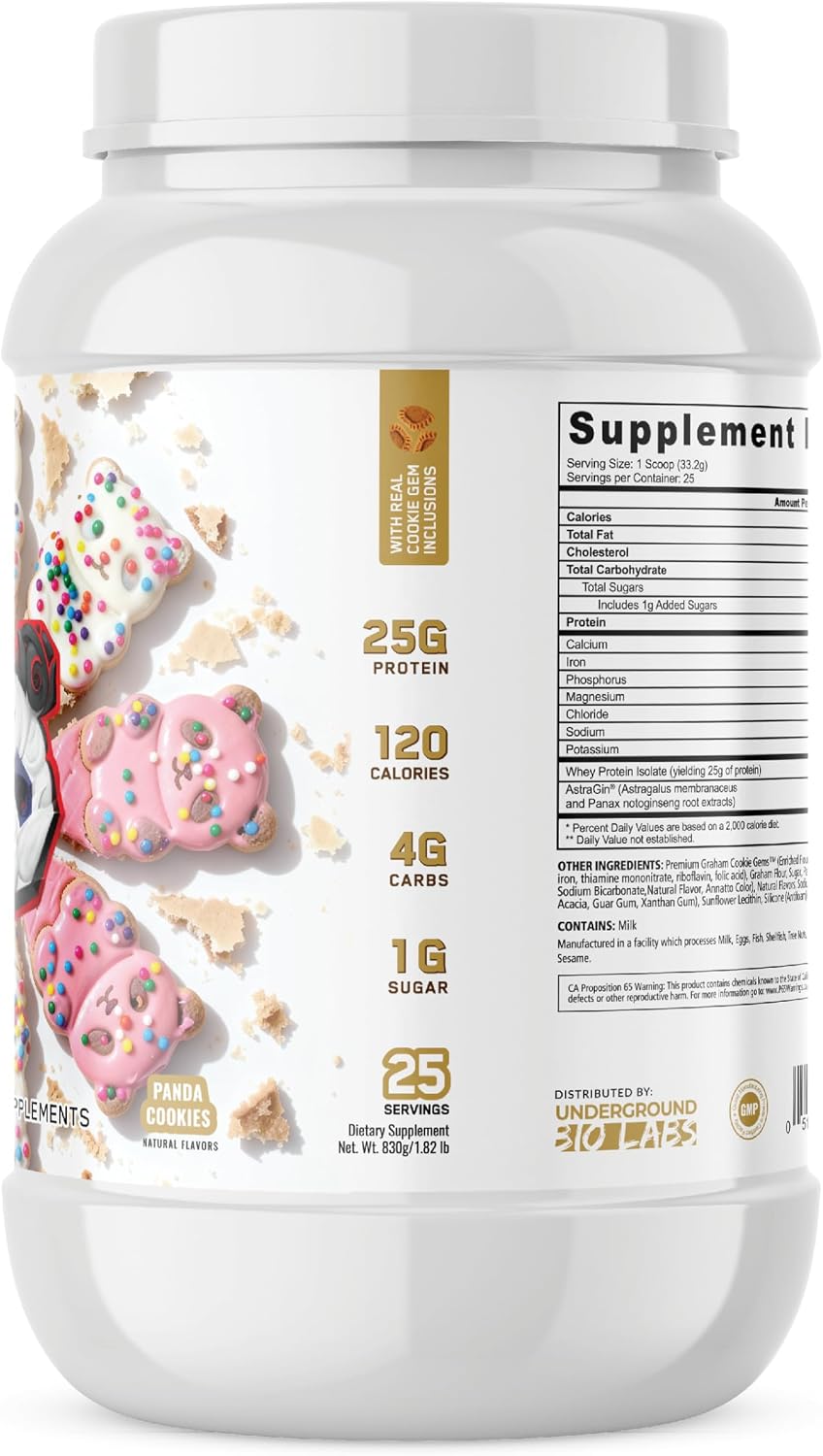 Underground Bio Labs Panda Supps - Panda Fuel ISO Premium 100% Whey Protein Isolate for Men and Women with 25g Protein and 0 Sugar (Panda Cookies)