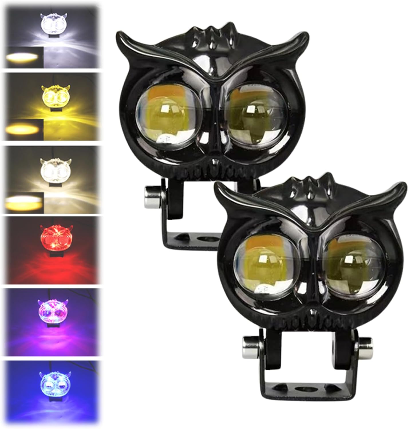 2 PCS Lens Bike Light,12-80V LED 6 Colors with Flash Owl Light for Bike,Motorcycle Driving Fog Lights,Waterproof Motorcycle Headlights,Owl LED Spotlight Fog Lights for Electric Car (BLACK*2)