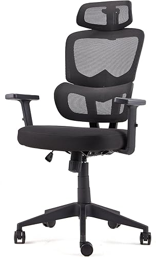 JOMEED Silla giratoria de malla con respaldo tapizado alto, altura ajustable, reposabrazos, asiento rodante con soporte lumbar y para la cabeza para