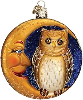 Owl in Moon Glass Blown Ornament for Christmas Tree, Handcrafted Holiday Decoration, Halloween Collection