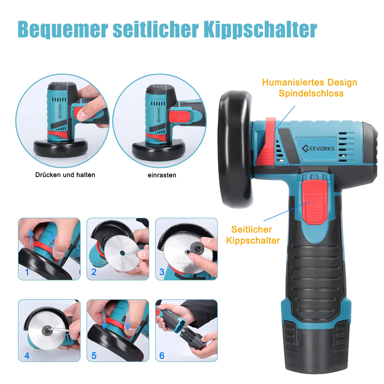 ConBlom Akku-Winkelschleifer 16,8V – Kabellos Mit 2 Akkus, 32.000 U/min Für Schneiden & Schleifen