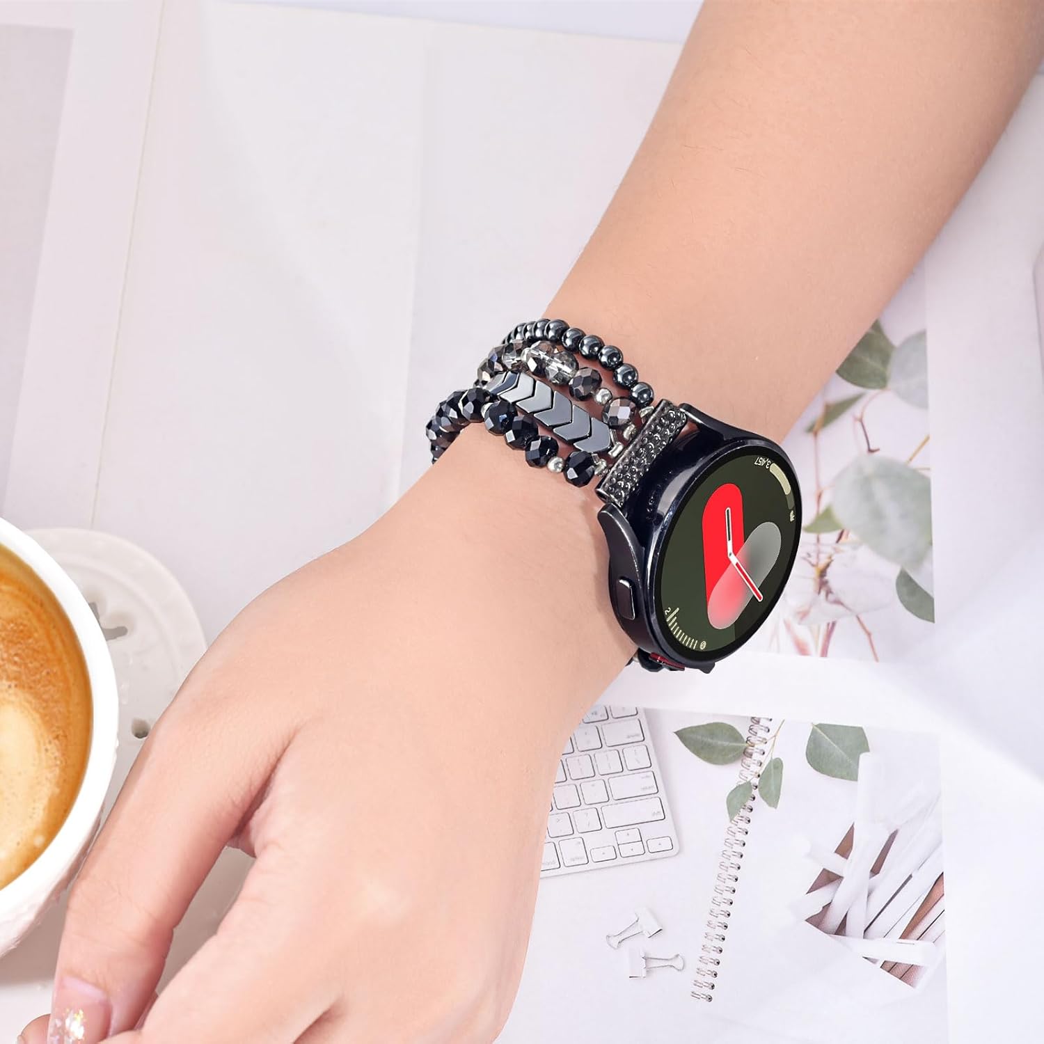 VISOOM Beaded Boho Bracelet Compatible for Samsung Galaxy Watch 8/7/6/5/4 40/44mm Bands/Active 2 Watch 4 Classic 42mm Band Women, 20mm Handmade Elastic Crystal Beads Bracelet for Galaxy Watch 5 pro - Image 5