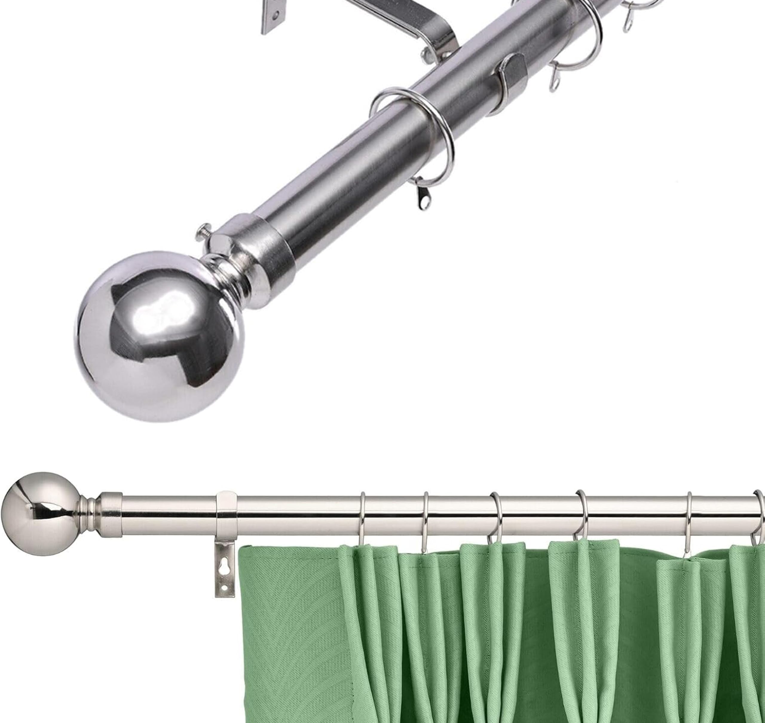 28mm Extendable Curtain Pole - Silver - Ball Finial - 120-210cm