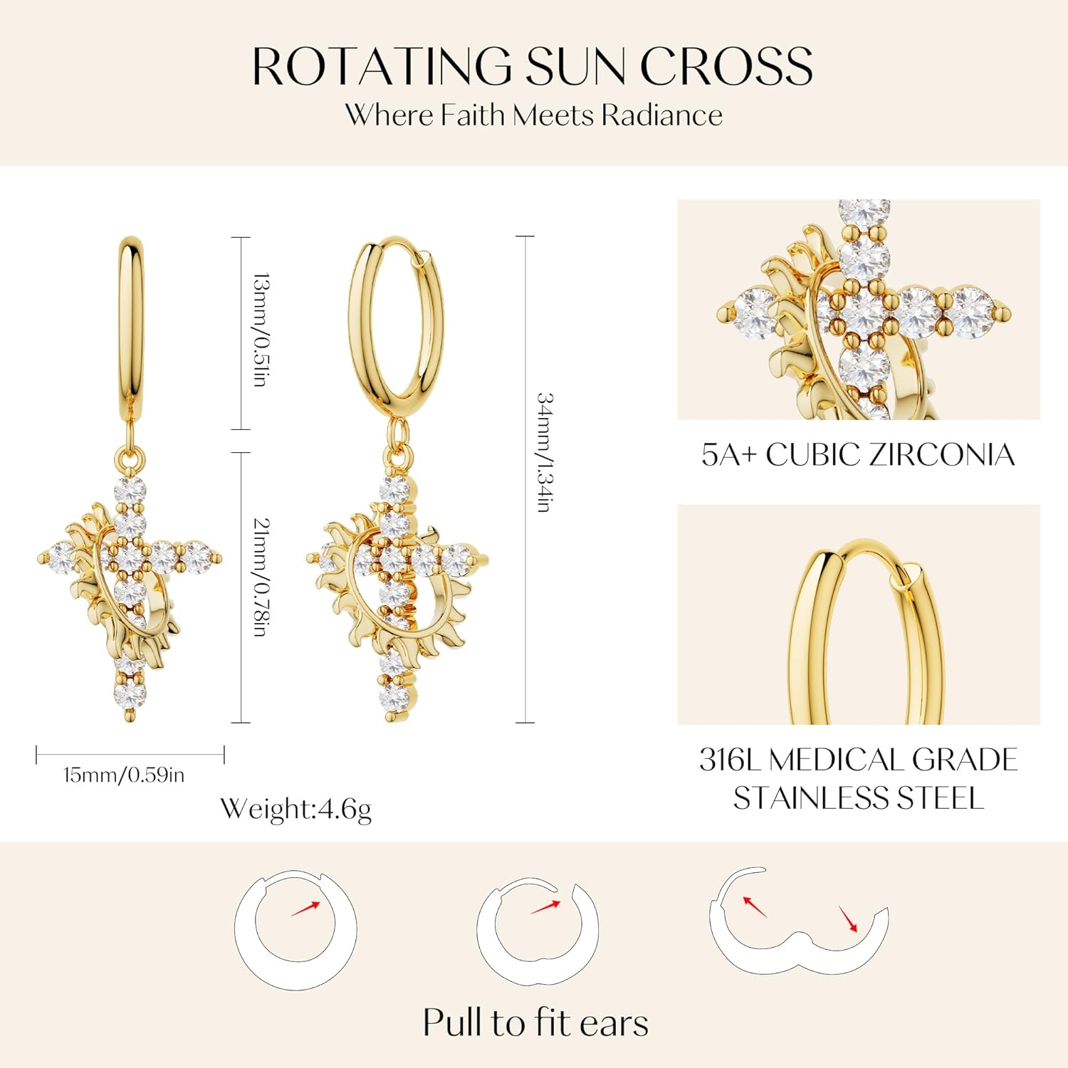 Gold Dangle Earrings for Women,Horseshoe Hoop Huggie Earrings with Heart Cubic Zirconia Hypoallergenic Lightweight Dangling Earrings Lucky Jewelry Gifts Perfect for Christmas,Birthday,Anniversary - Image 5