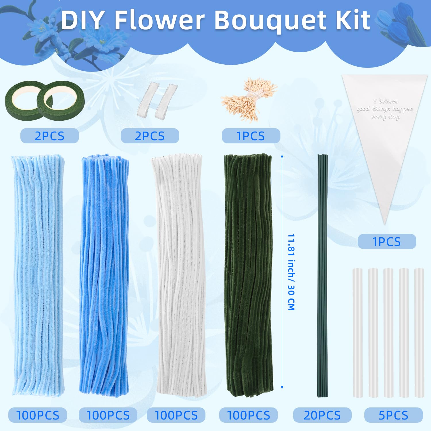 Kit Créatif 400 Fils Chenille Colorés + Accessoires - Pour Bouquets De Fleurs Durables, Décoration, DIY - 13