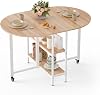 Mondeer Mobiler Klappbarer Esstisch Klapptisch mit 2 Offenen Ablagen Rundes Kanten Design Kleine Räume Esszimmer Küche 120 x 80 x 75 cm Eiche und Weiß