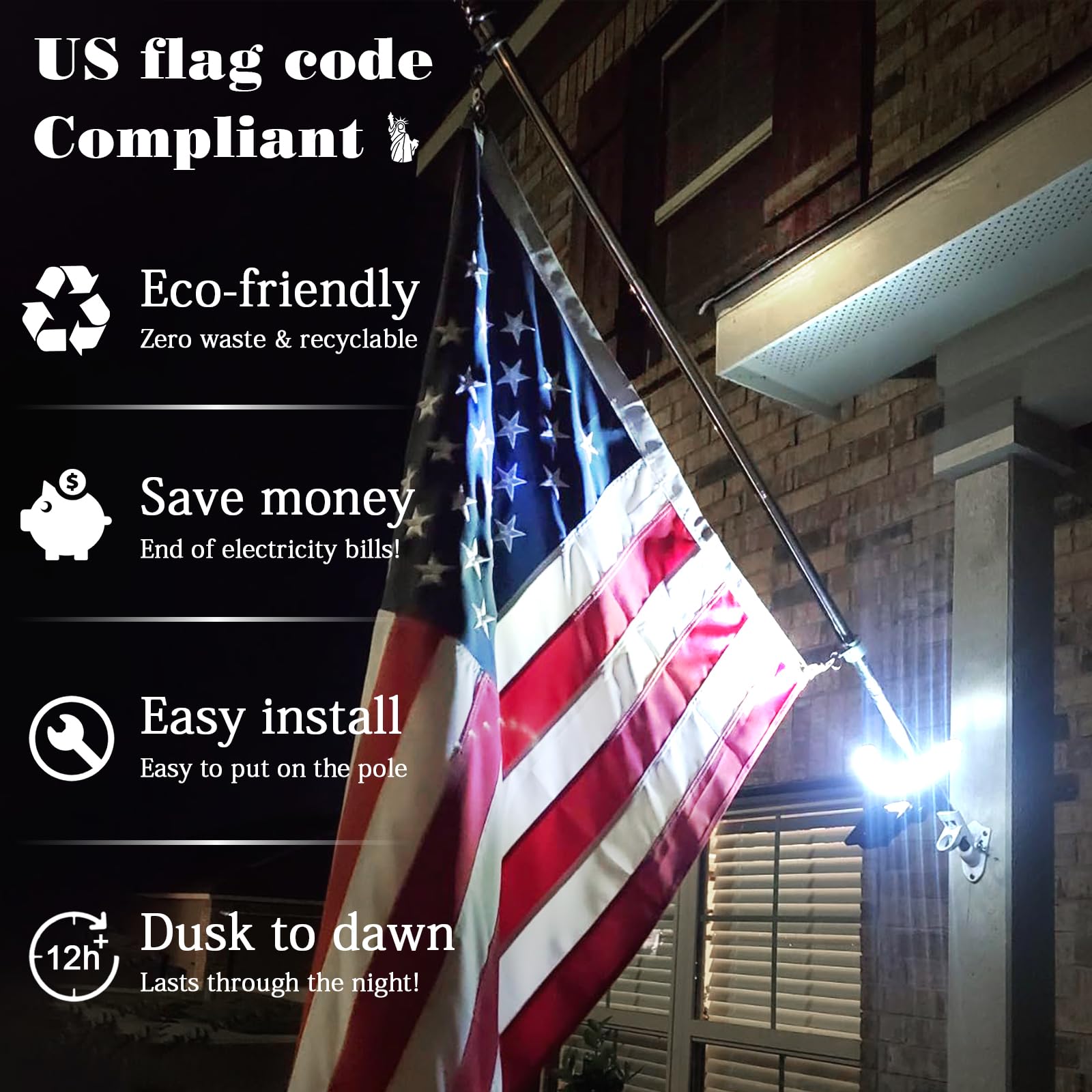 Flag Light Solar Powered,2 in 1 Brightest Led Flagpole Lights for 1-1.5