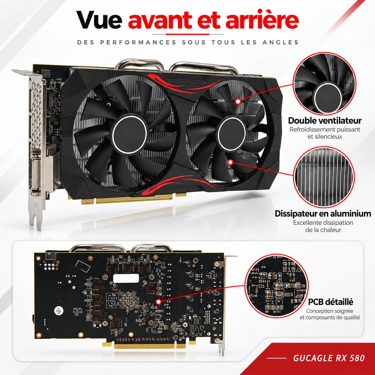 Scheda grafica 580 8G GDDR5 GPU da gioco a doppia ventola da 256 bit Memoria da 8000 MHz PCI Express 3.0 Supporta uscita 4K 60 Hz per PC da gioco Computer desktop Modifica video