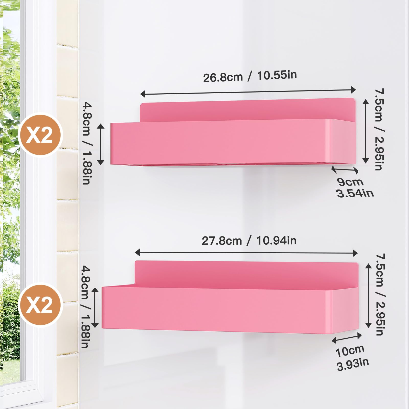 Mystozer Magnetisches Gewürzregal für Kühlschrank, Küchen-Organizer und Aufbewahrungsregal, Rosa (4 Stück)