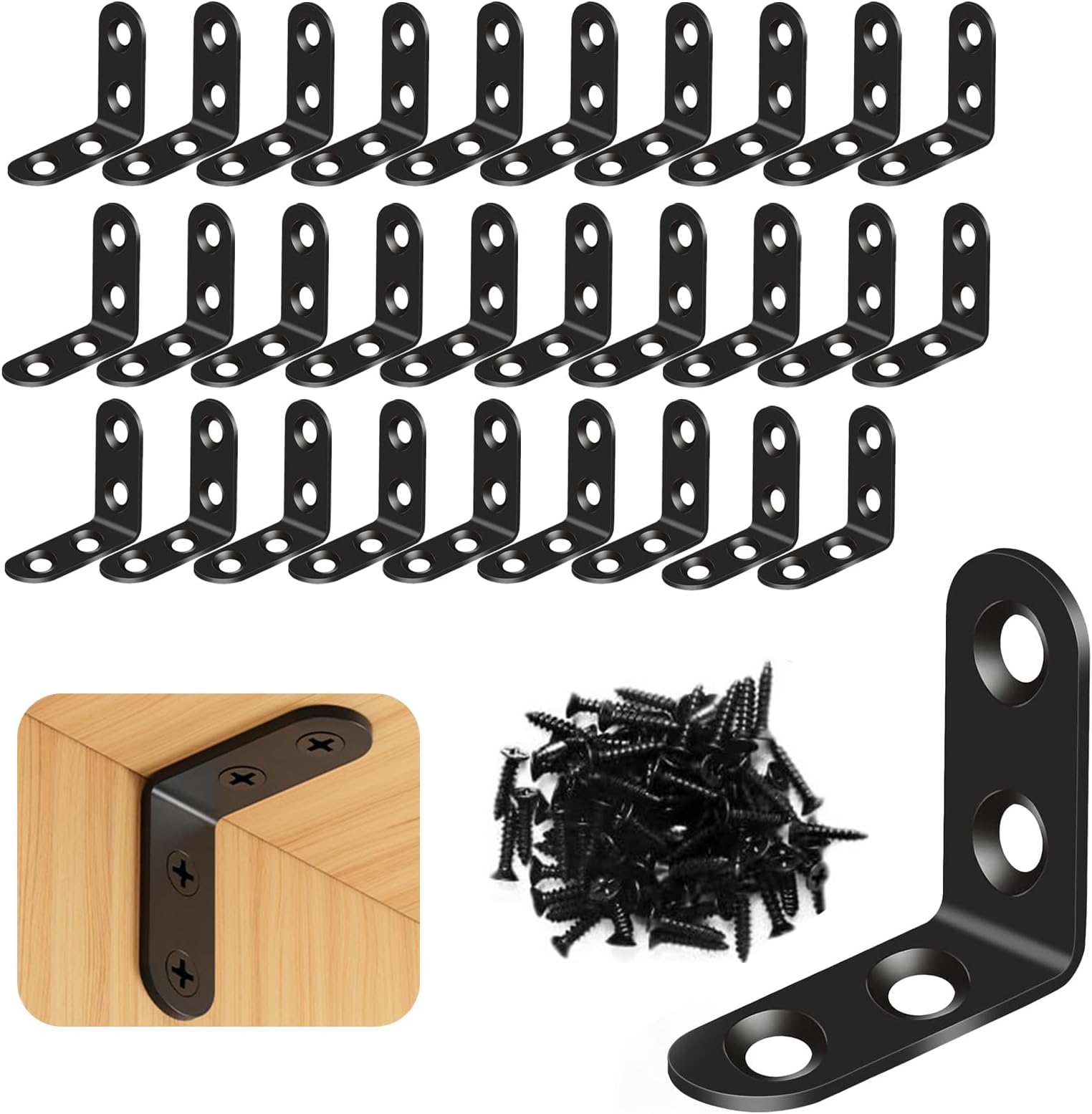 Corner Brackets, 30 Pcs L Shaped Bracket, 40x40mm Stainless Steel Corner Brackets 90 Degree Right Angle Bracket Metal L Bracketss with 120 Screws for Furniture Desk Table Shelf Corners Braces