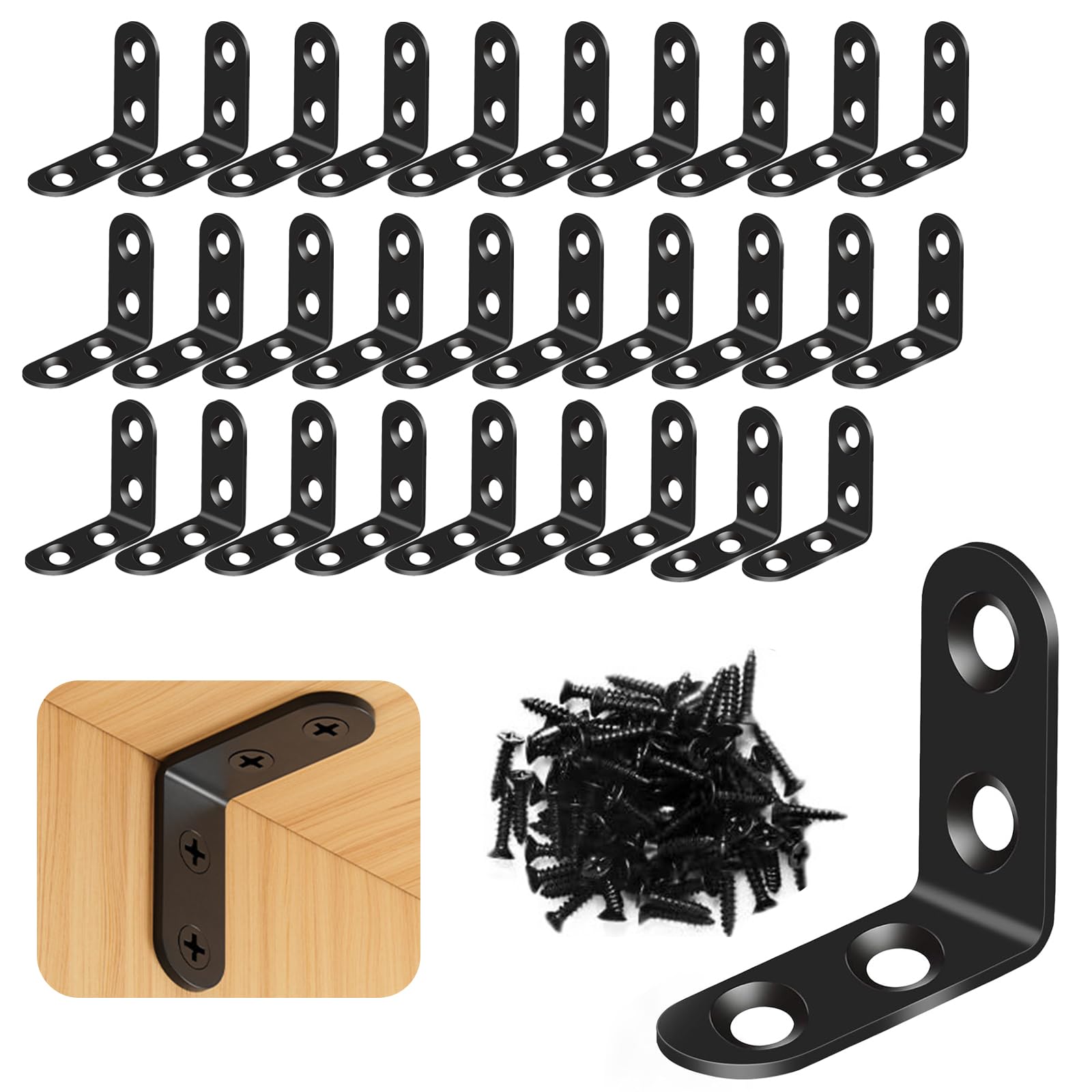 Corner Brackets, 30 Pcs L Shaped Bracket, 40x40mm Stainless Steel Corner Brackets 90 Degree Right Angle Bracket Metal L Bracketss with 120 Screws for Furniture Desk Table Shelf Corners Braces