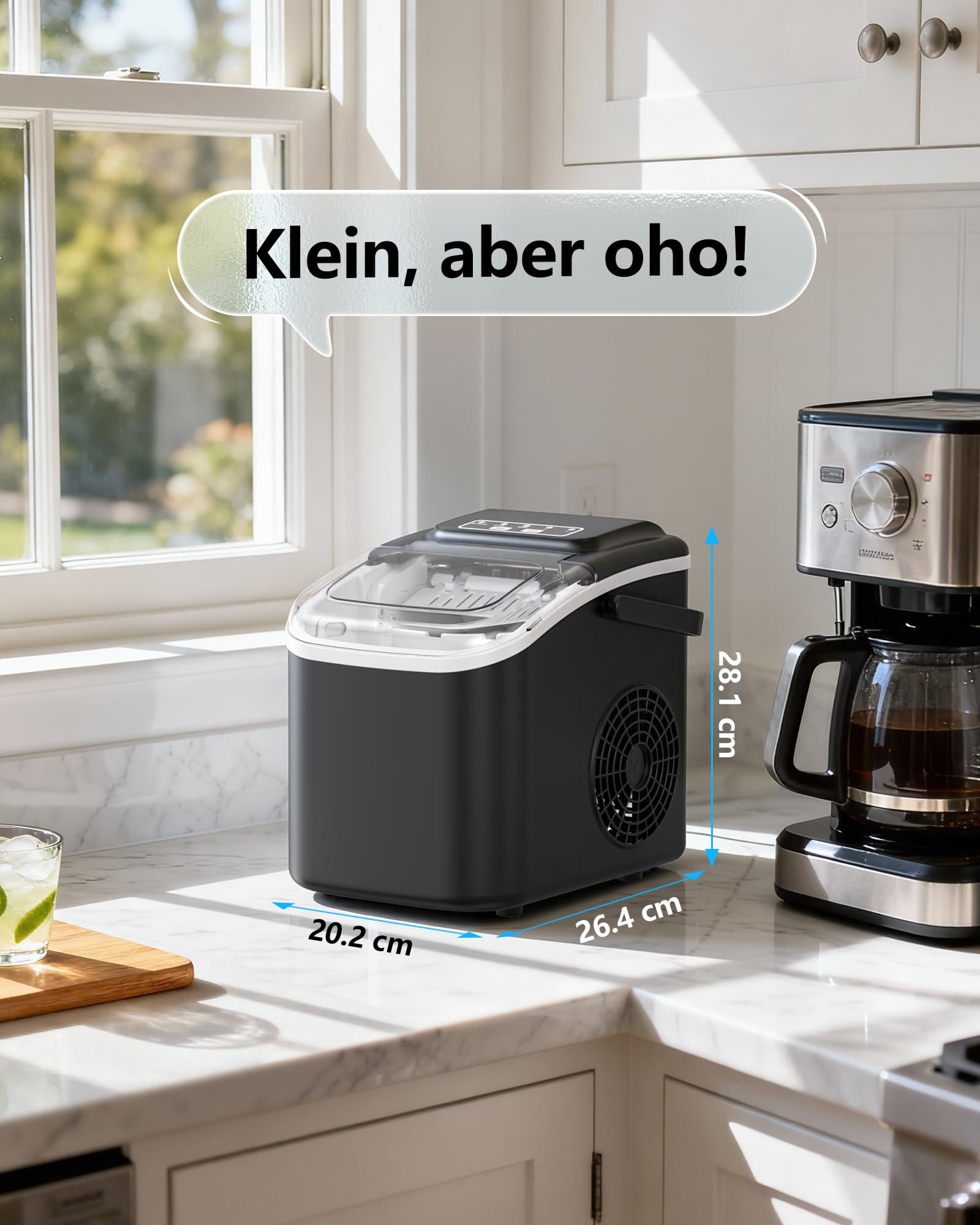 Eiswürfelmaschine Klein Ice Maker Machine: Tragbarer Eiswürfelbereiter, 12kg/24H, 8 Eiswürfel in 6 Min, 2 Eiswürfelgrößen,Mini Eiswürfelmaschinen mit Selbstreinigung für Zuhause/Küche/Camping/Party/RV