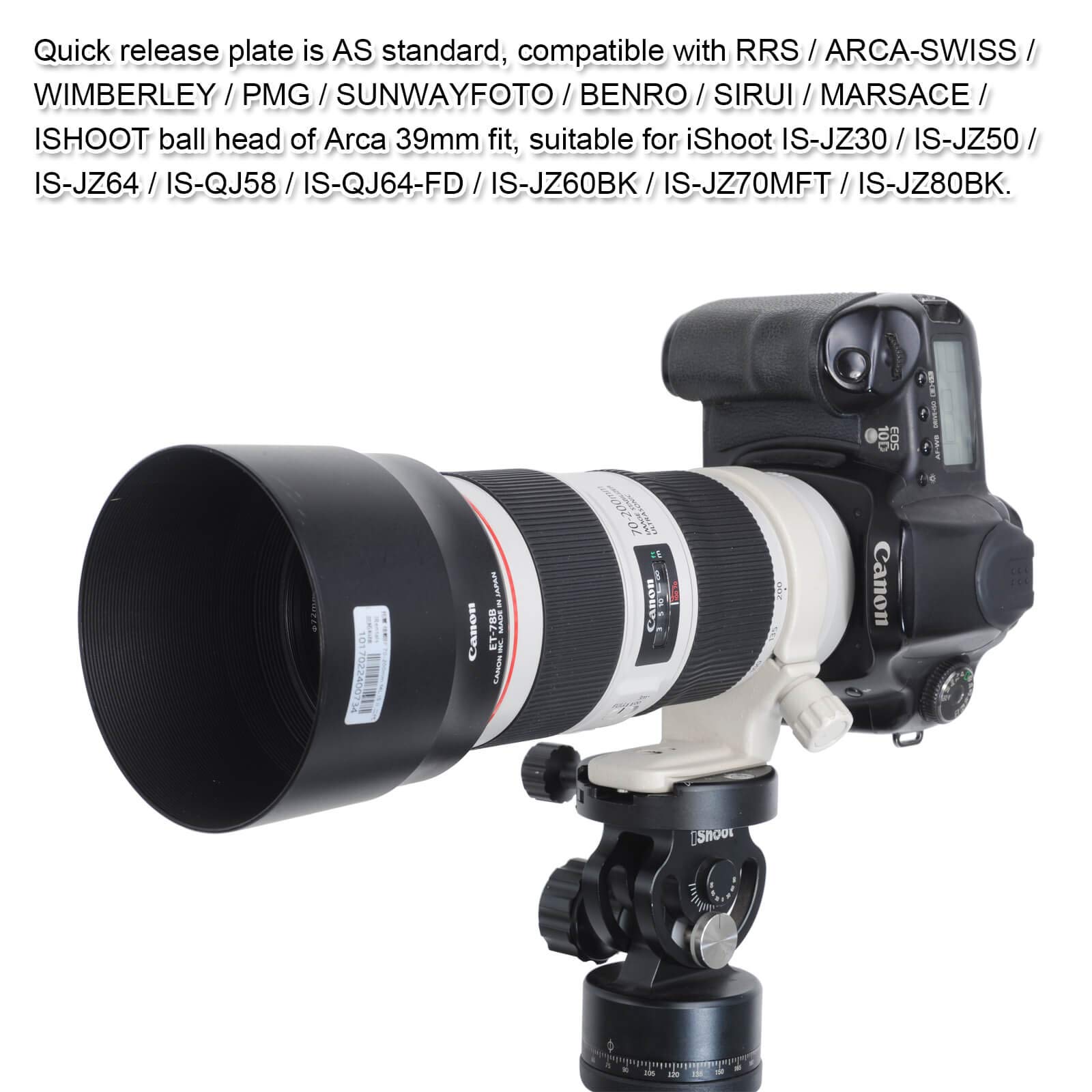 iShoot Anillo de montaje de trípode de metal, soporte de cuello de lente AII (W) compatible con Canon EF 70-200 mm f/4L / IS / IS II USM, 80-200 mm f/2.8L, 400 mm f/5.6L USM, parte inferior con ranura
