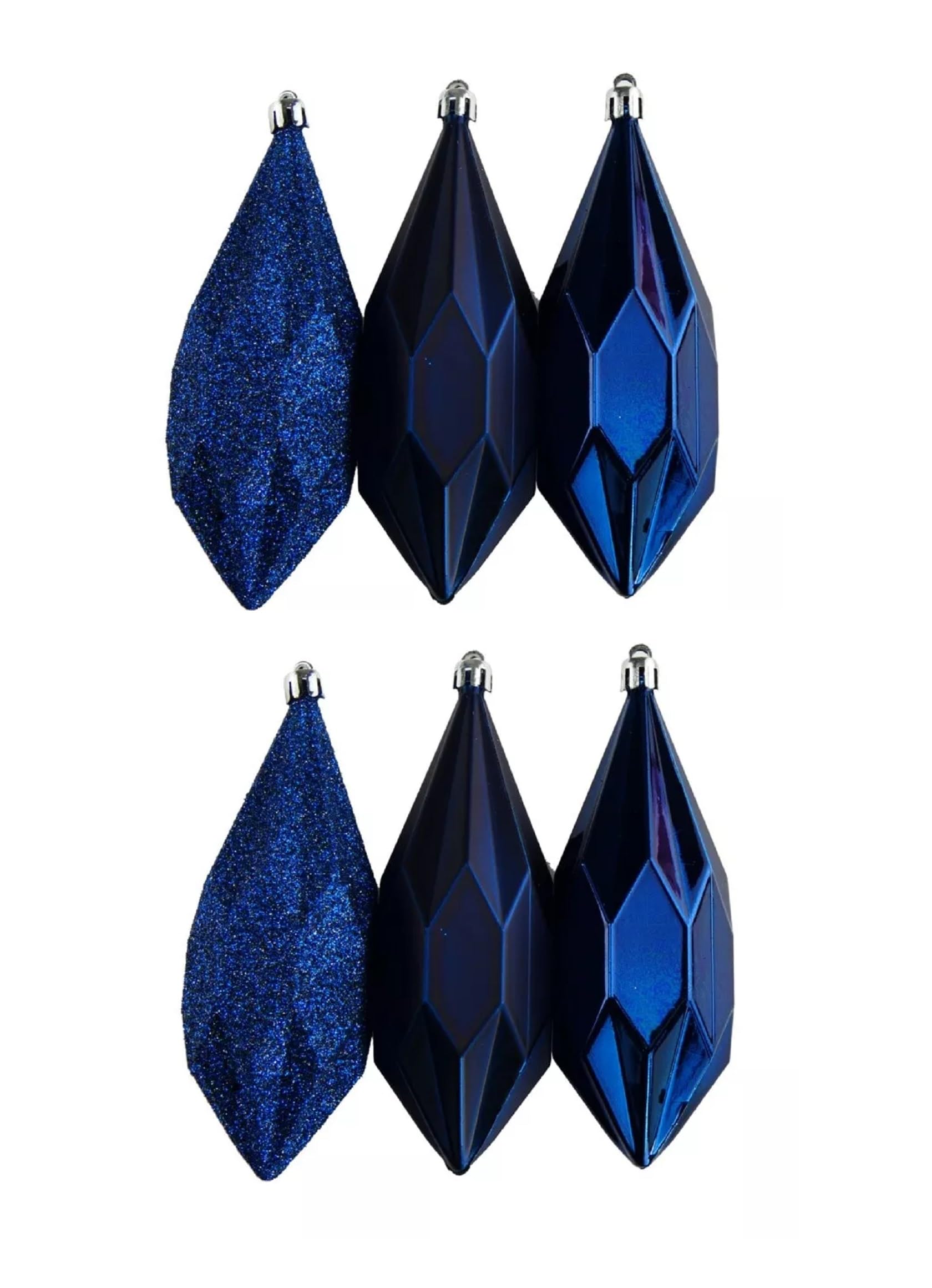 6 Large Geo Blue Christmas Tree Tear Drop 14cm Baubles Decorations Bauble Glitter