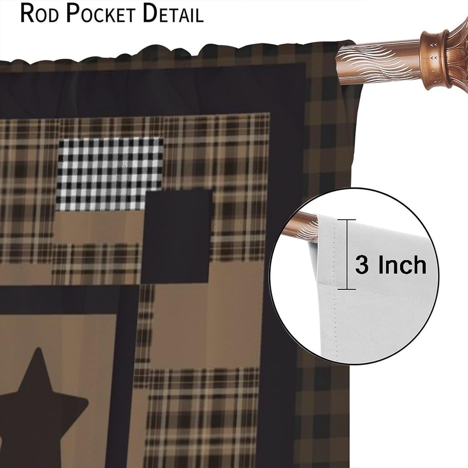 Western Star Theme Patchwork Curtains Plaid Pattern Rustic Cabin Country Blackout Window Treatments for Bedroom Living Room 42" W X 63" L