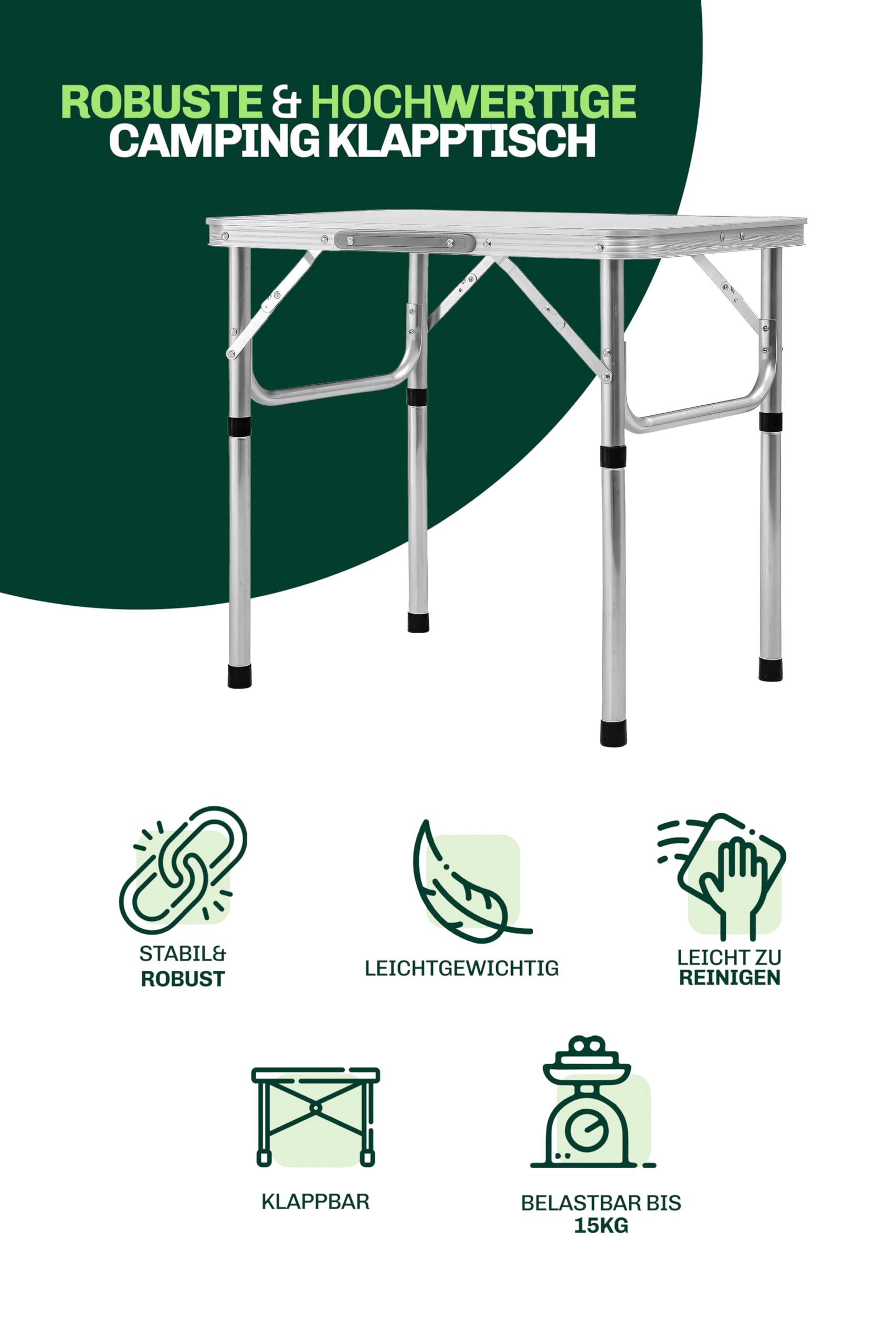 Blumixx Klapptisch Campingtisch - Verstellbare Höhe und Tragegriff - Superleicht aus Aluminium - 75x55x26/60cm – Faltbarer Garten- und Balkontisch
