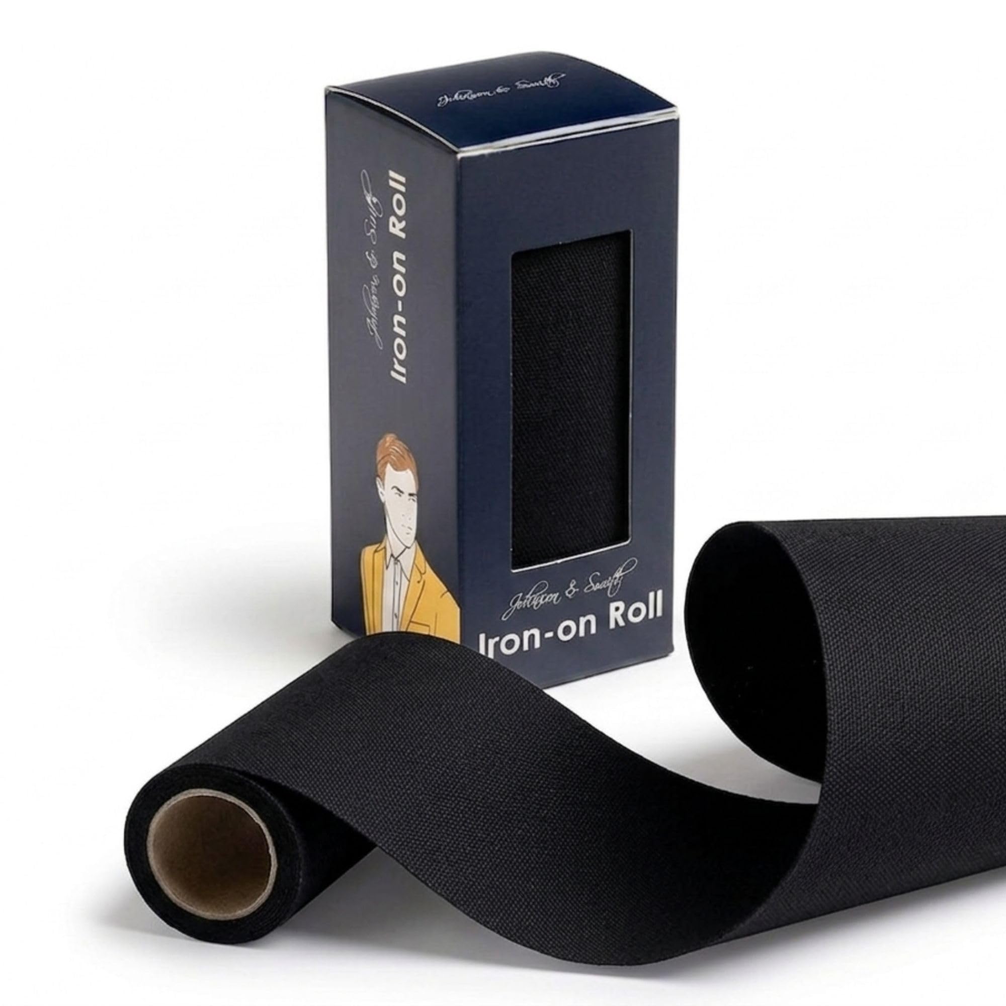 Johnson & Smith Rollo de hierro – 10 cm de ancho x 152 cm de largo para planchar para ropa, reparación de pantalones – Parches adhesivos de tela – Fácil de usar, resultado rápido, no necesita costura