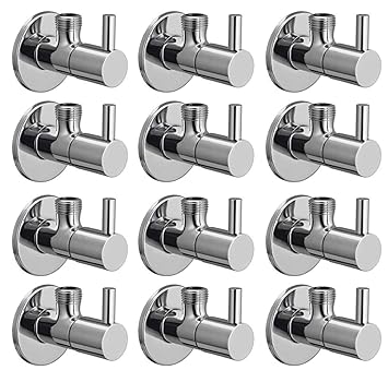 Redcroc Turbo Angle Valve/Stop Cock Brass Disc Stop Cock for Bathroom Taps, Geyser and Wash Basin Connection with Mirror Polished Wall Flange (Chrome Finish, 12-Pieces)