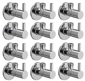 Redcroc Turbo Angle Valve/Stop Cock Brass Disc Stop Cock for Bathroom Taps, Geyser and Wash Basin Connection with Mirror Polished Wall Flange (Chrome Finish, 12-Pieces)