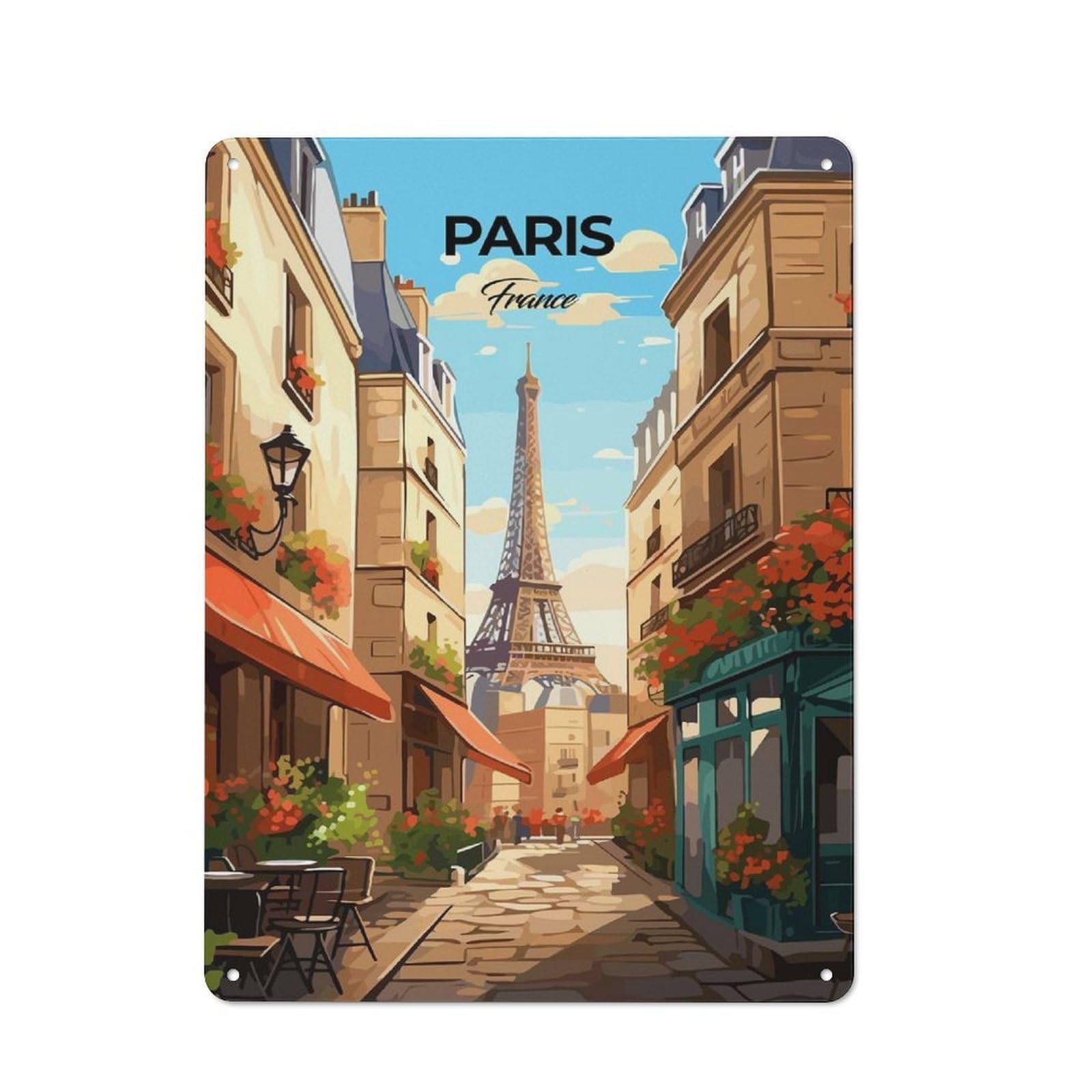 Junmoney Style-9 Tin Wall Plaque 40X30cm With Paris France Travel Print For Café Or Restaurant, Housewarming Present For People Styling Café And Restaurant