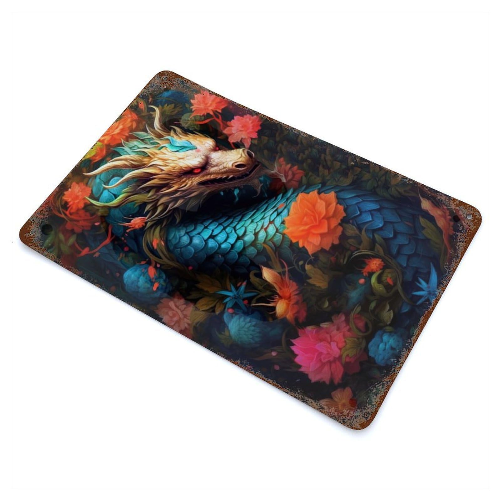 Garage Style Chromatis Dragon Rusty Metal Tin Sign 11.8"x7.9", Farmhouse Wall Decor for Bar And Workshop