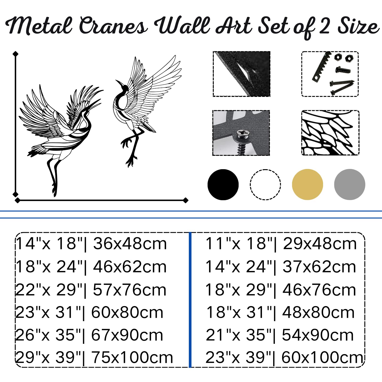 Nowoczesna minimalistyczna metalowa dekoracja ścienna zestaw 2 znaki latające ptaki do salonu (złoty 22 "x 29" | 57 x 76 cm, 18 cali x 46 x 76 cm)