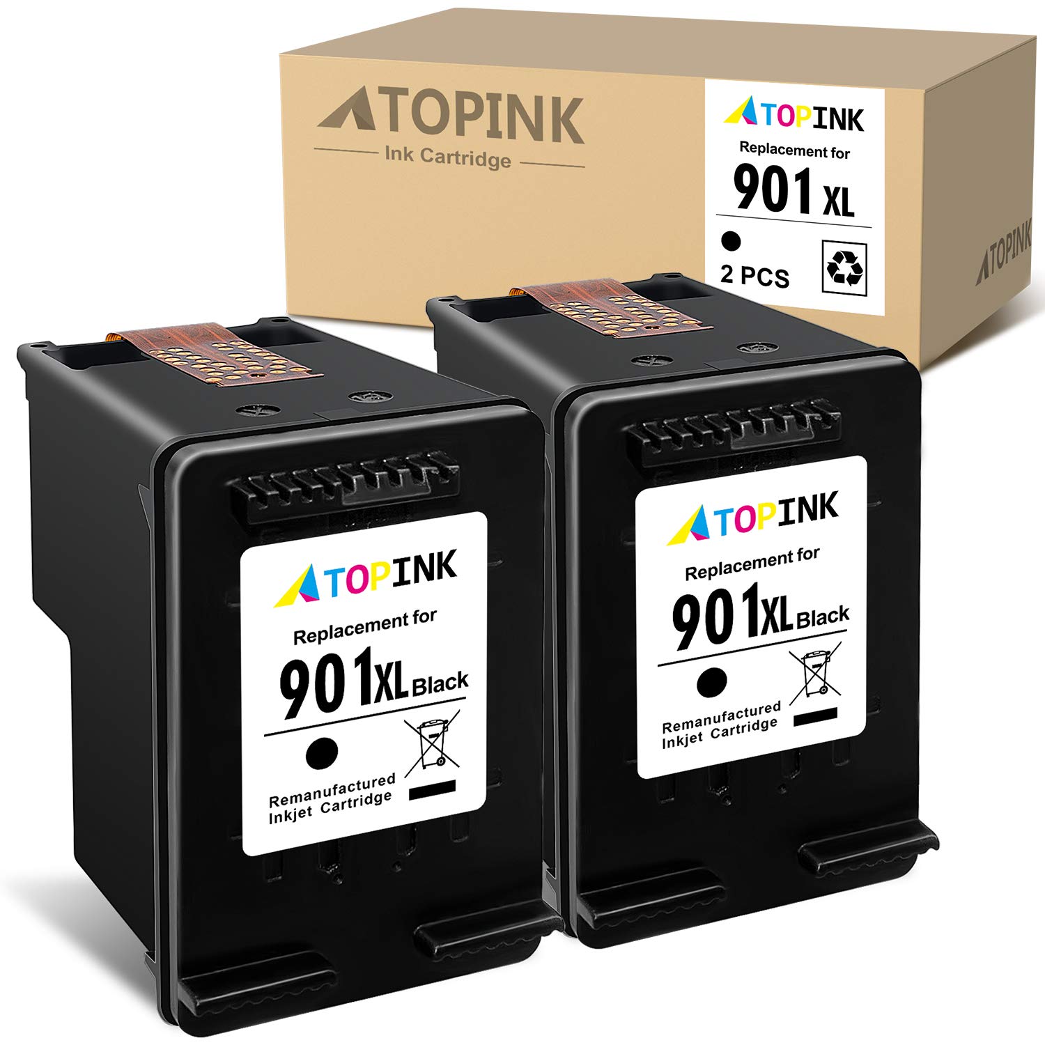 ATOPINK Remanufactured Ink Cartridge Replacement for HP 901XL 901 XL Fit in J4550 J4680 J4580 J4540 J4680c G510a G510b G510g G510h G510n J4524 J4525 J4535 J4585 J4624 J4660 J4860 4500 (Black, 2-Pack)
