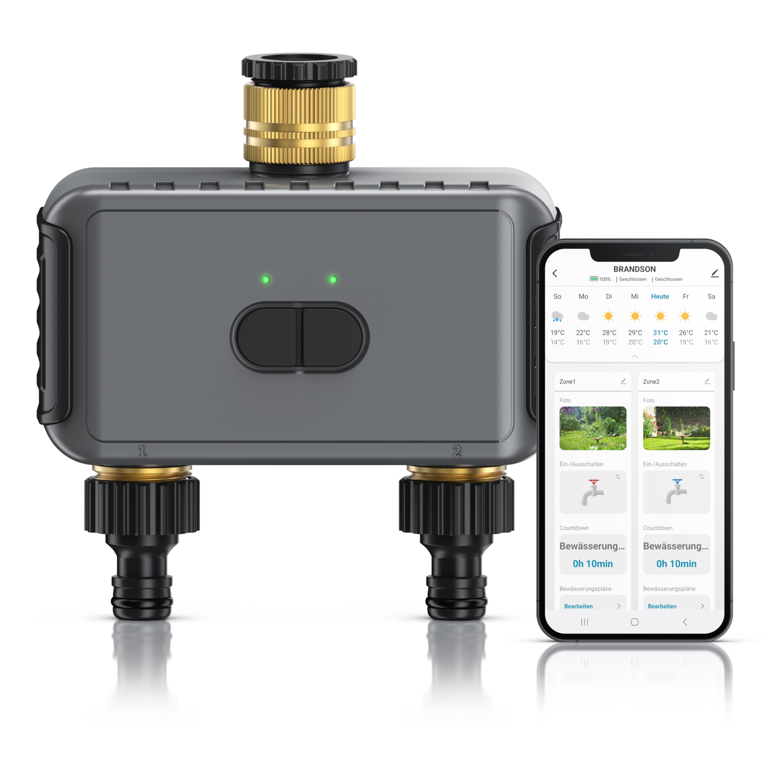 Brandson - Bewässerungscomputer Smart mit WLAN - WiFi Bewässerungssystem Garten - Bewässerungstimer - Automatische Bewässerung - mit App - Alexa, Google Assistant