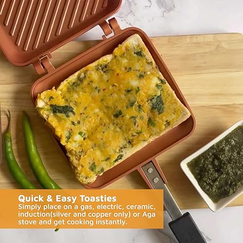 Miniatura 2 de Jean-Patrique Toastie Maker - Prensa de panini de cerámica de cobre - Máquina de queso a la parrilla antiadherente - Sandwichera tostada para