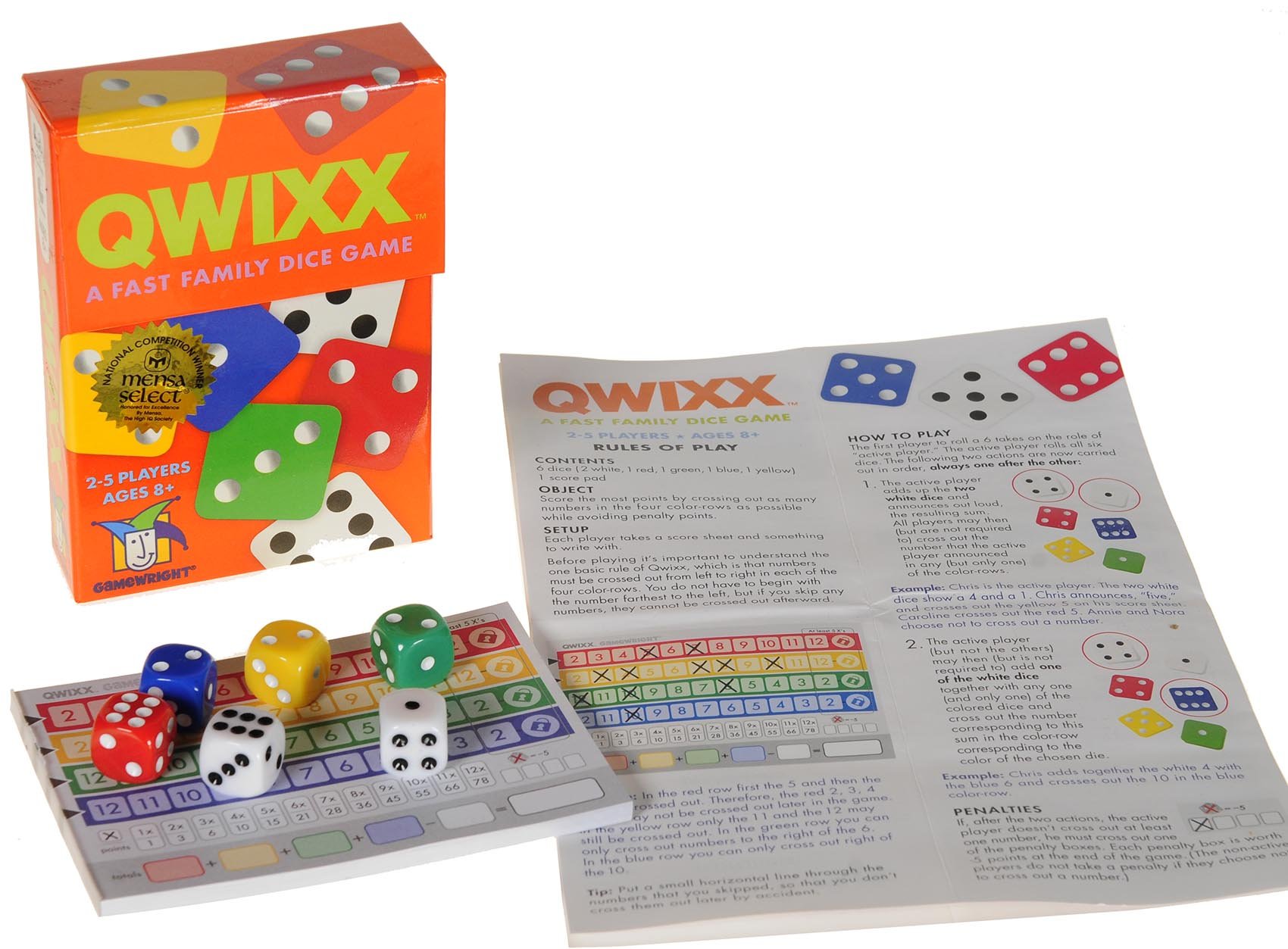 Deluxe Games and Puzzles QWIXX Dice Game, 2 Replacement Scoresheet Packs, RED Velvet Drawstring Pouch, Bundled Items - Image 5