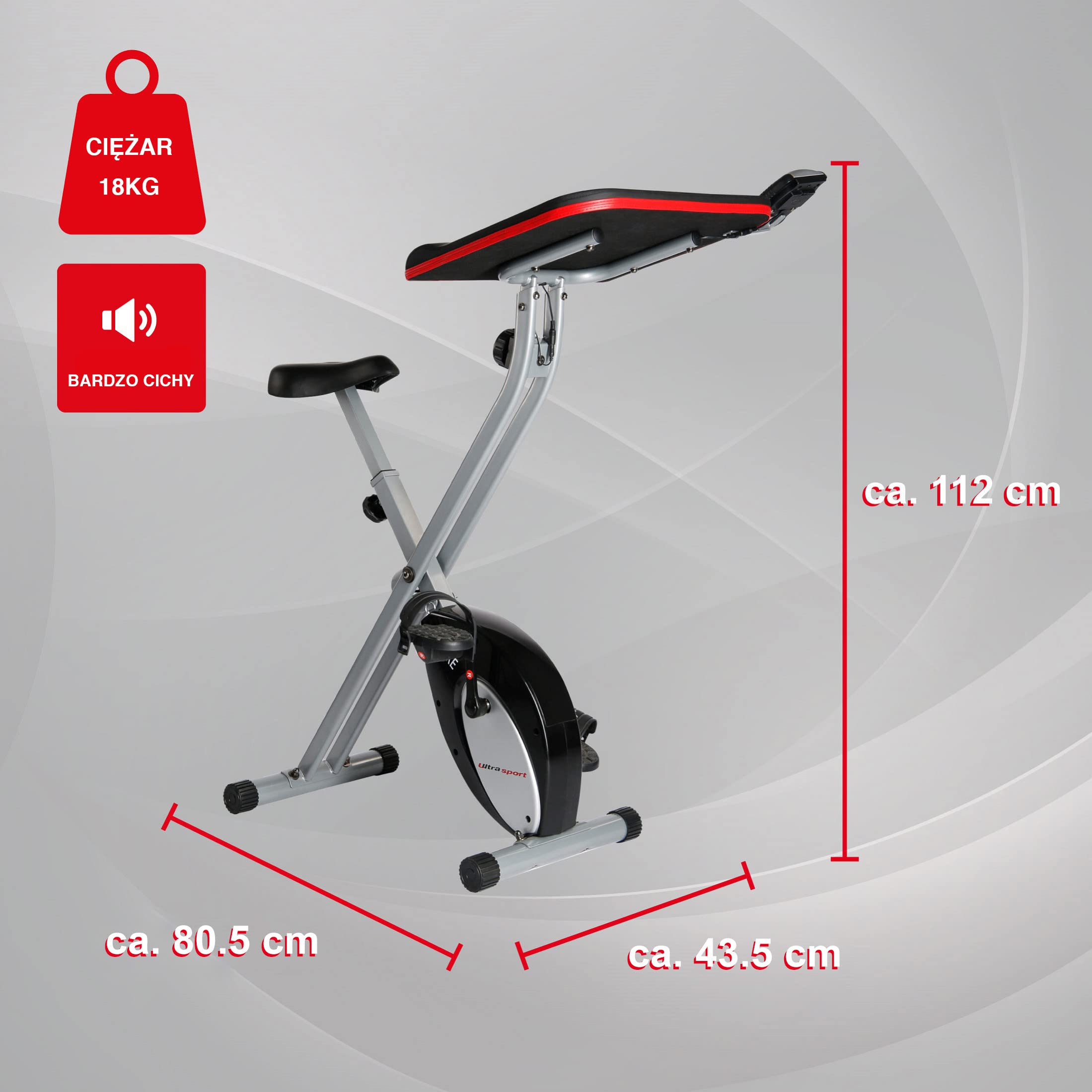 Ultrasport Rower Biurkowy, rower biurkowy, biuro domowe, duże biurko, uchwyt na tablet, składany