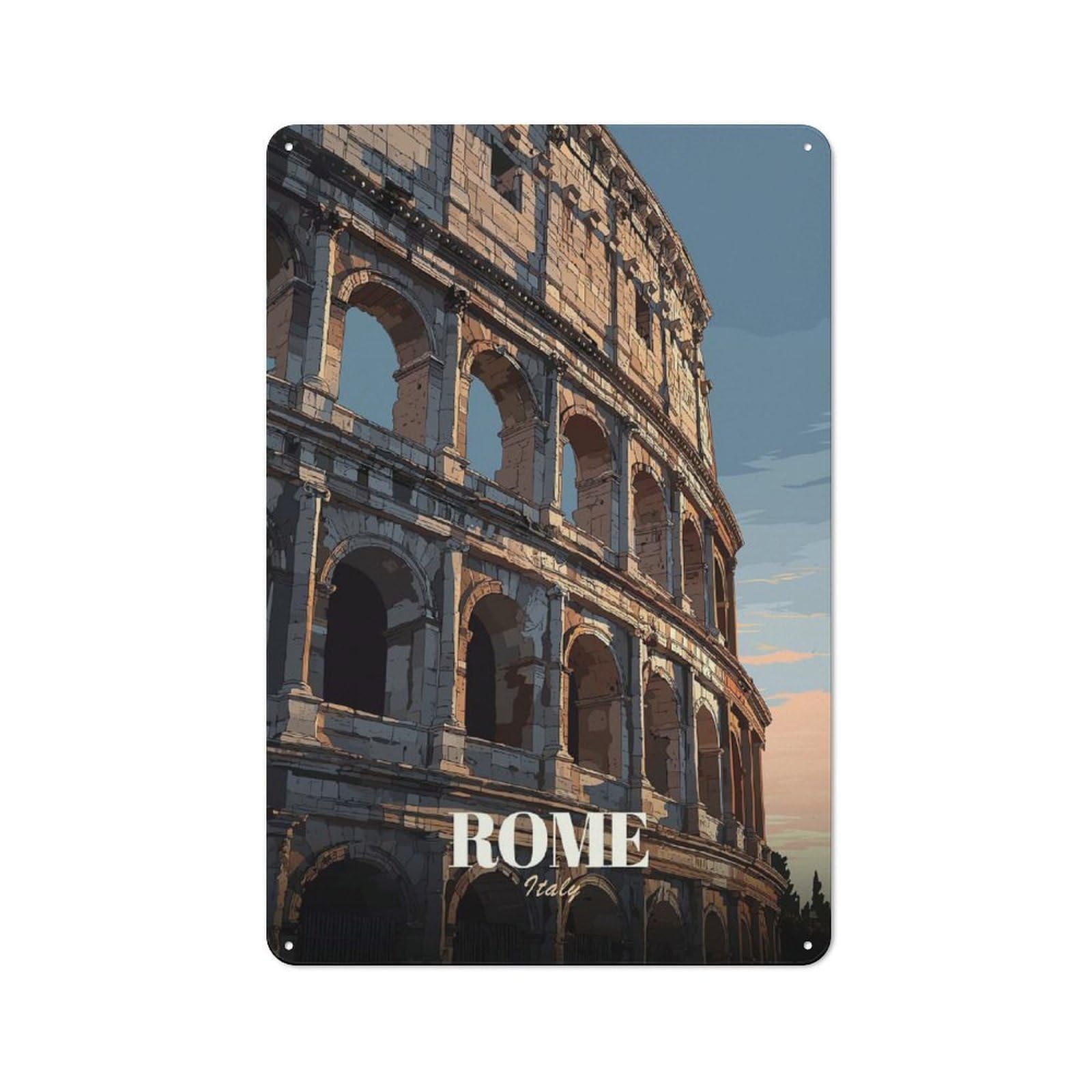 Junmoney Style-23 Colosseum In Rome Printed Metal Sign 30X20cm For Guest Room Or Hallway, For Vintage Wall Decor Fans, For Garage And Workshop Walls