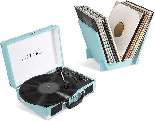 Victrola Journey+ - Tocadiscos de maleta Bluetooth con soporte para discos a juego