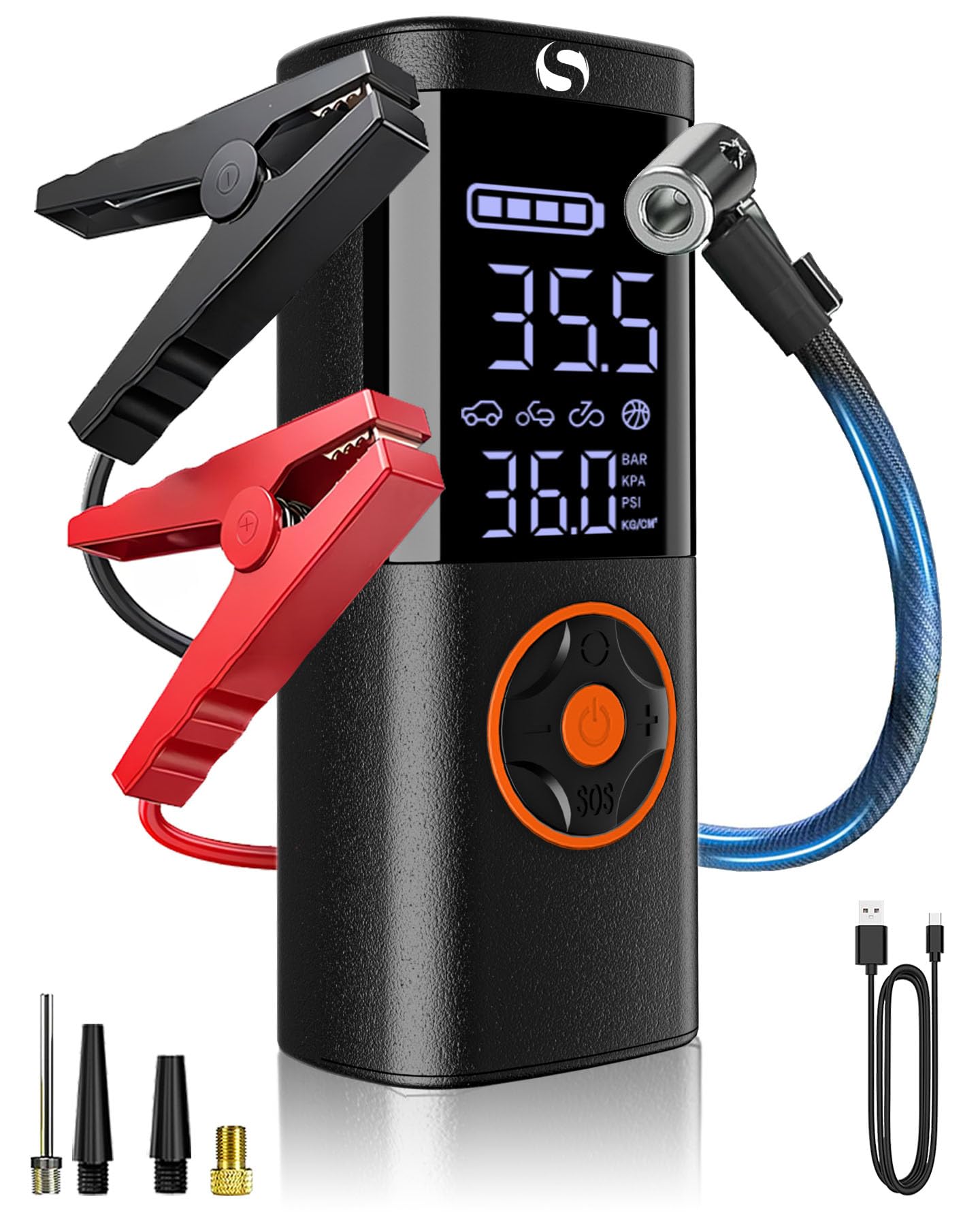 Jump Starter with Air Compressor Jump Battery Battery Jumper Starter Portable Jump Starter with LCD Display Smart Jumper