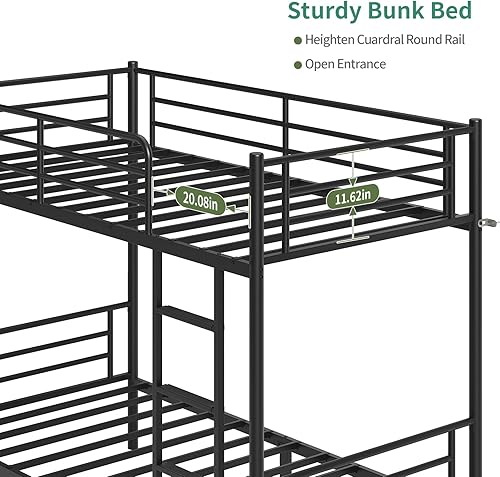 Miniatura 4 de Litera individual sobre individual, litera para niños, adolescentes y adultos con escaleras y barandilla, listones de metal resistentes Literas
