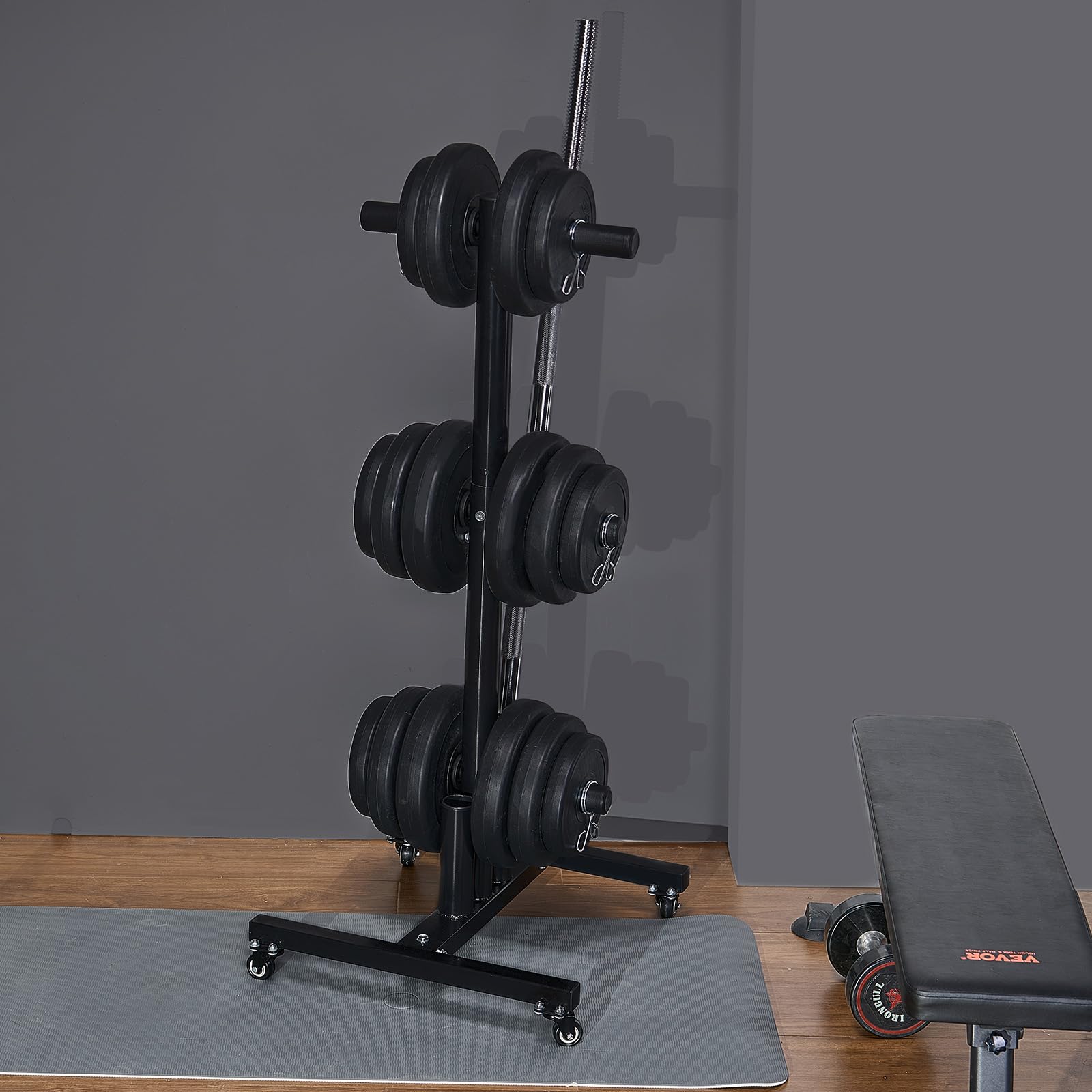 VEVOR Supporto per Dischi Pesi da 50,8 mm Supporto per Dischi Pesi Verticale Standard con Ruote, Porta Pesi con Capacità di Carico 454 kg Supporto per Rastrelliera per Bilancieri per Palestra in Casa