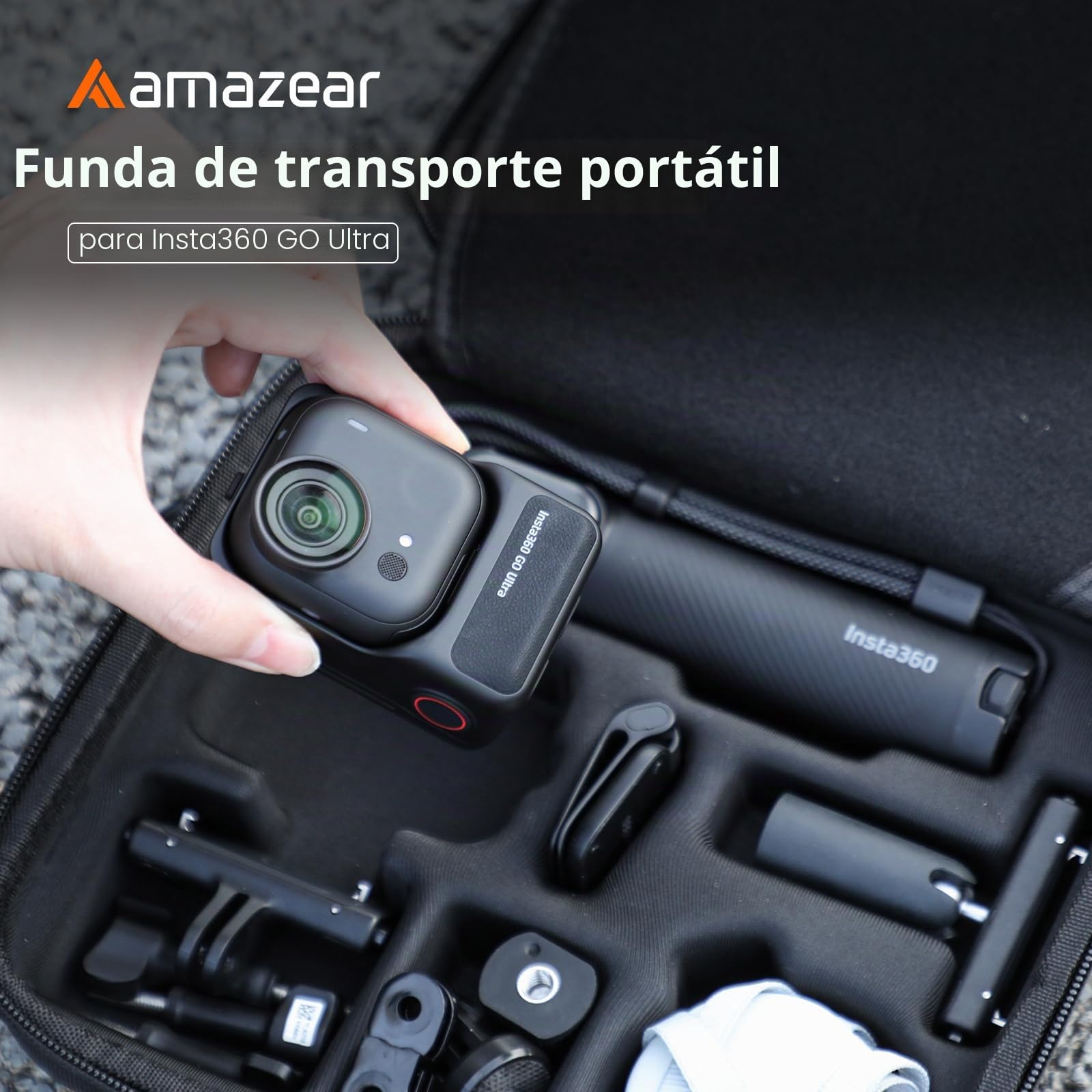 AMAZEAR Funda de Transporte para Accesorios Insta360 GO Ultra - Bolsa de Viaje Impermeable con Correa, Estuche Rígido para Protección y Organización, Negro