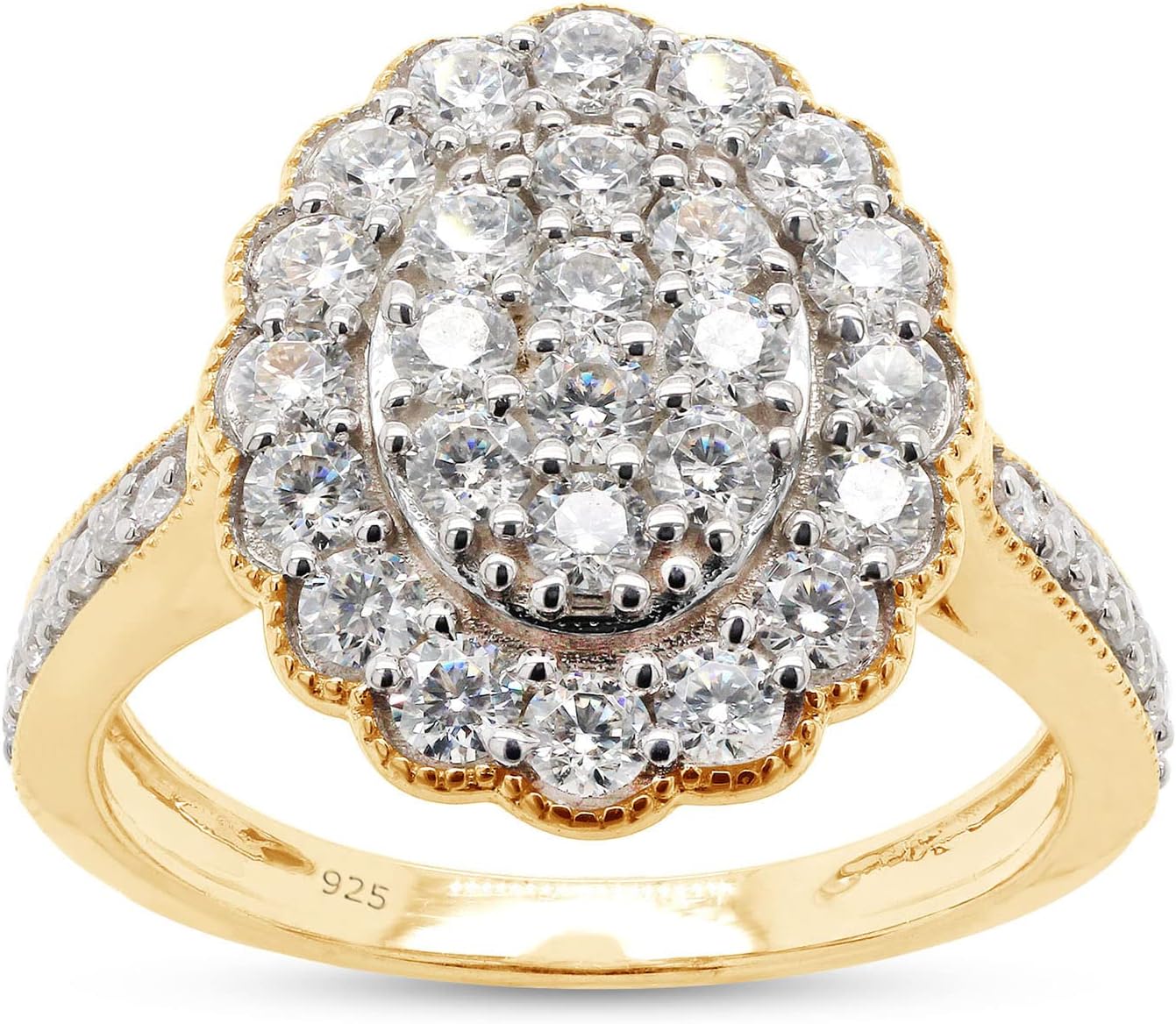 SAVEARTH DIAMONDS 1 Carat Round Cut Lab Created Moissanite Diamond Milgrain Cluster Engagement Ring For Women In 14K Gold Over Sterling Silver (E-F Color, VVS1 Clarity, 1 Cttw)