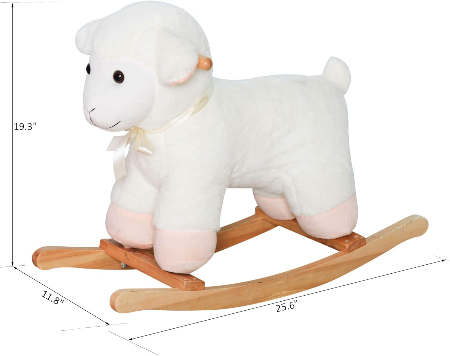 Qaba Lamb Rocking Horse Sheep, Nursery Stuffed Animal Ride On Rocker for Kids, Wooden Plush, White