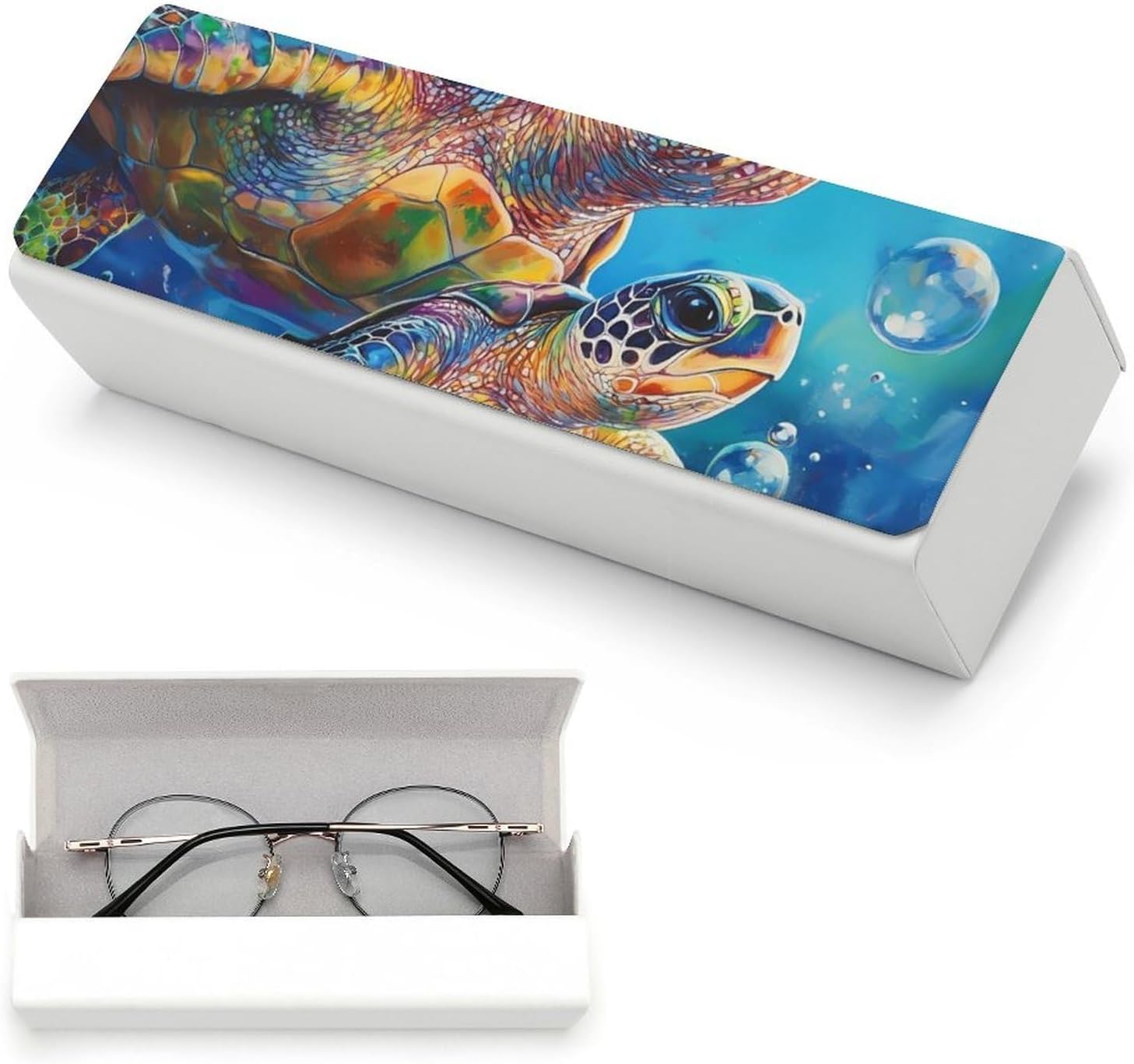 Colorful Sea Turtles Printing Glasses Case Hard Shell Eyeglasses Protector Cases with Cleaning Cloth Fits Most Glasses image 5