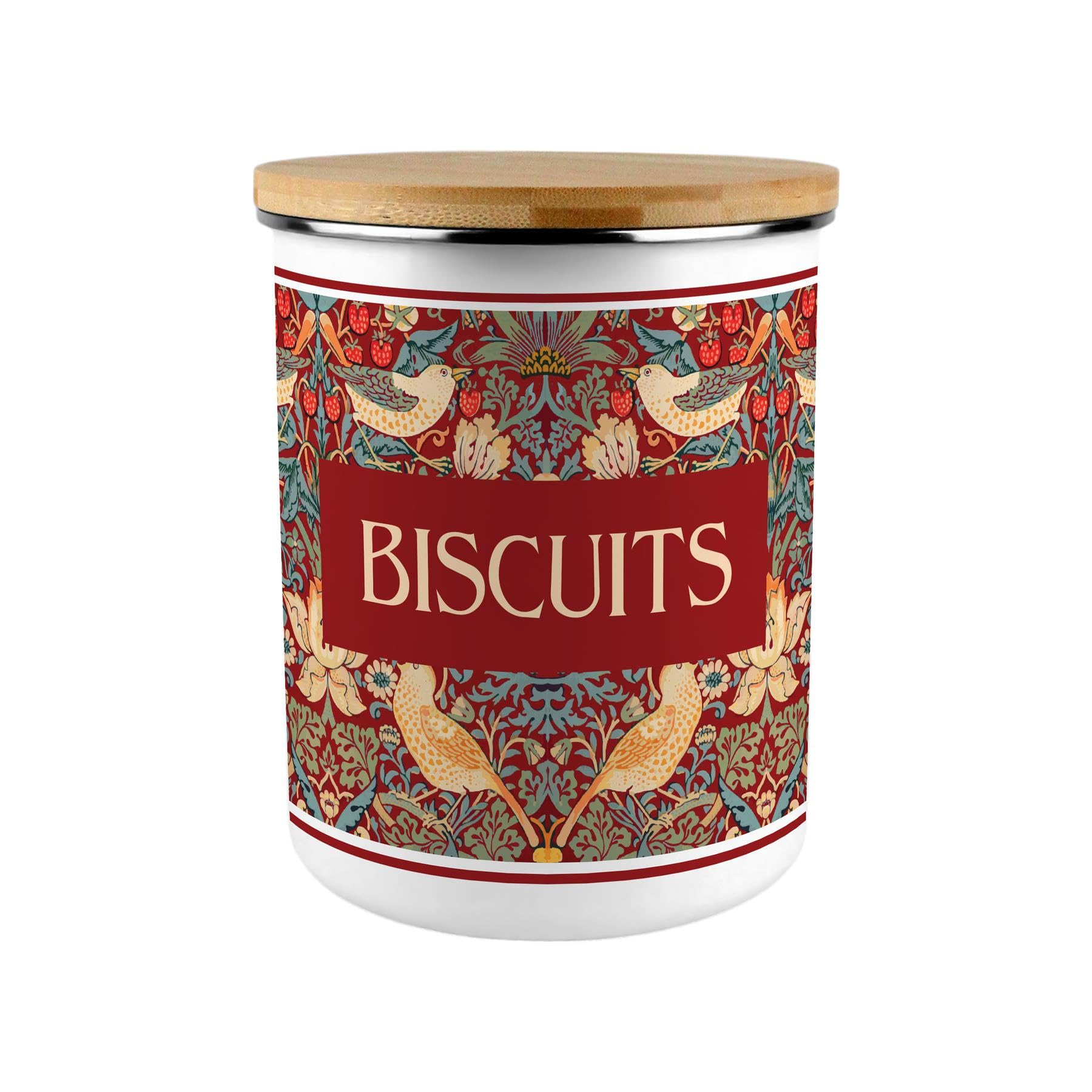 Red Strawberry Thief Biscuits Storage Canister - Floral 2.7L Extra-Large Enamel Home & Kitchen Organisation Container