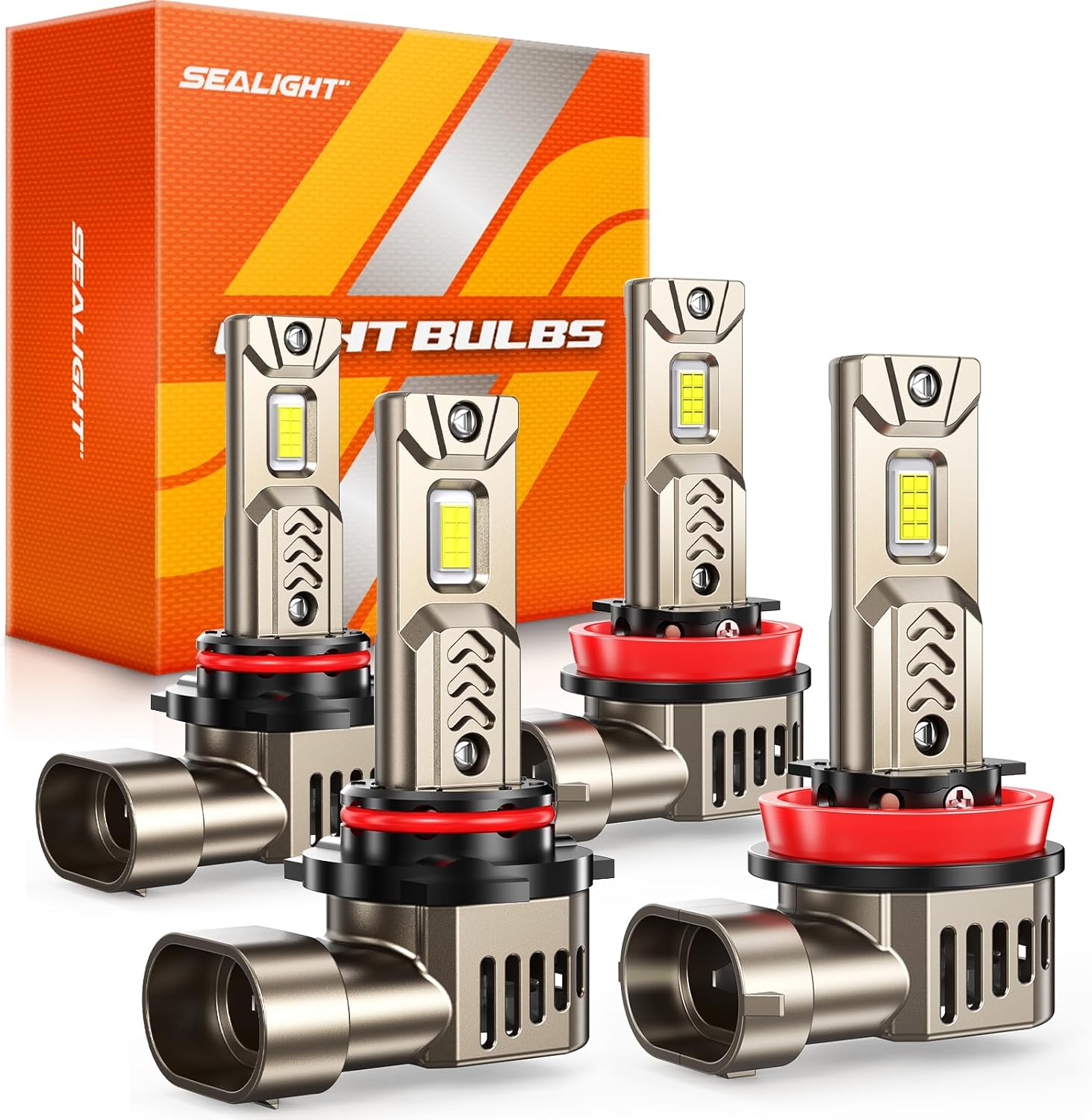 SEALIGHT L2S HB3 H9 Bulb Combo 10X compatible 9005 H11 for Fog Light and Powersports Headlights, 6500K Cool White Light, Plug and Play, 4 Pack