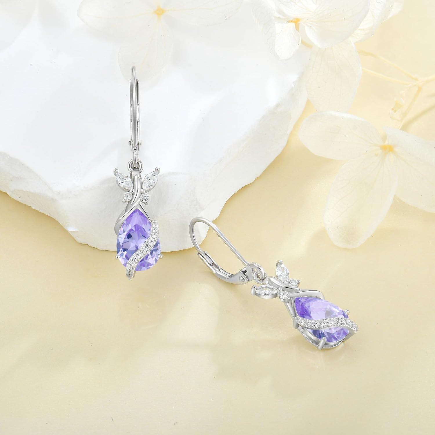 Butterfly Earrings for Women 925 Sterling Silver Birthstone Dangle Drop Leverback Earrings Hypoallergenic Jewelry for Women - Image 3