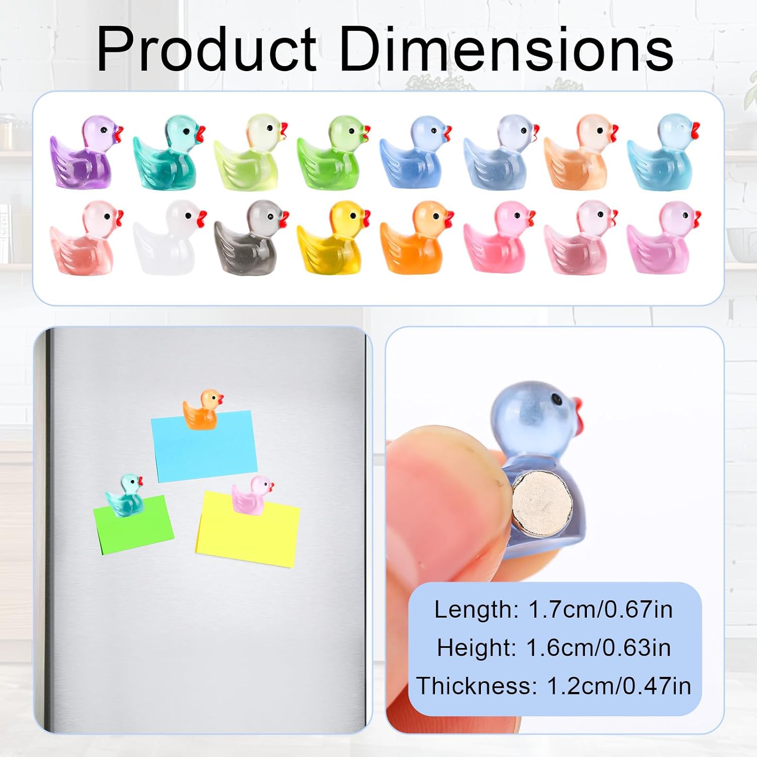 16pcs Luminous Duck Refrigerator Magnets, Strong Magnetic Colorful Resin Fun Fridge Decor Cute Cartoon Funny Decorative Magnets for Kitchen Office Whiteboard Locker Decoration image 2