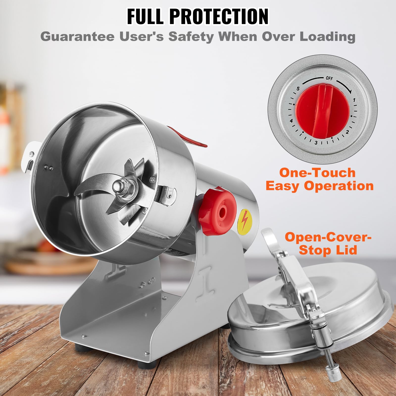 VEVOR 1000g Mulino Elettrico per Cereali, Macina Spezie Commerciale Alta Velocità 3000 W, Macchina Polverizzazione in Acciaio Inox, per Cereali Secchi, Spezie, Caffè, Mais, Pepe, Tipo Oscillante
